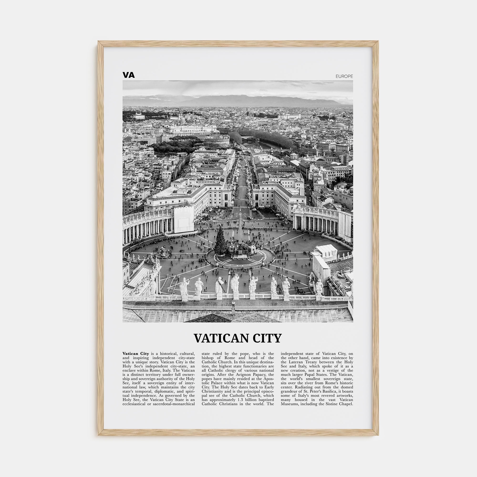 Vatican City Travel B&W Poster