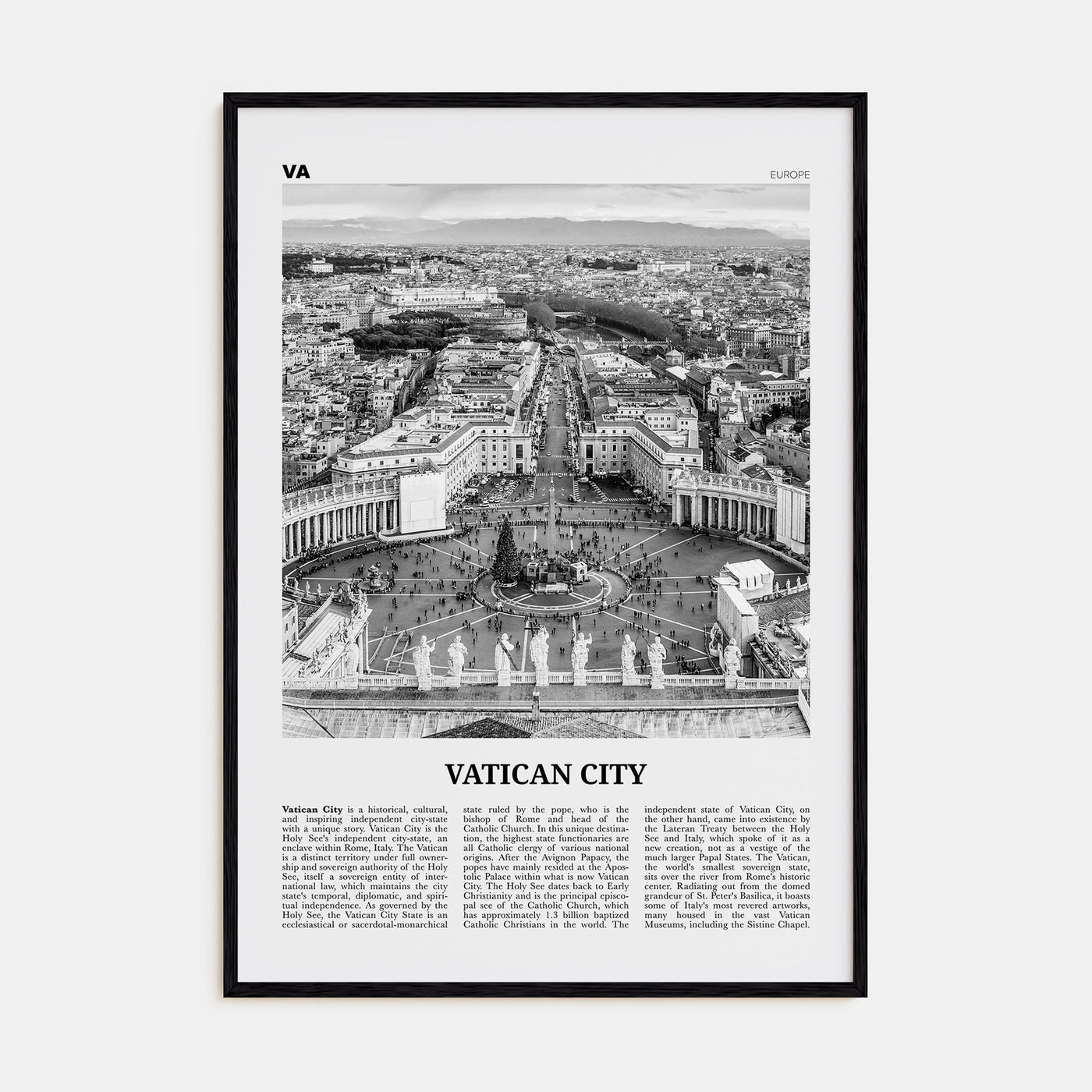 Vatican City Travel B&W Poster