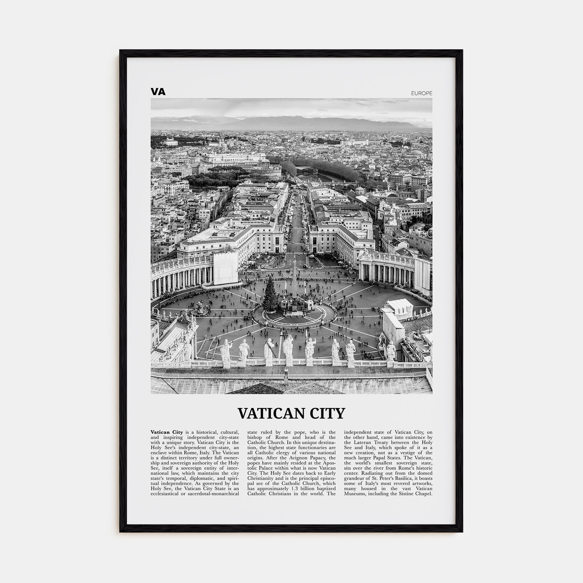 Vatican City Travel B&W Poster