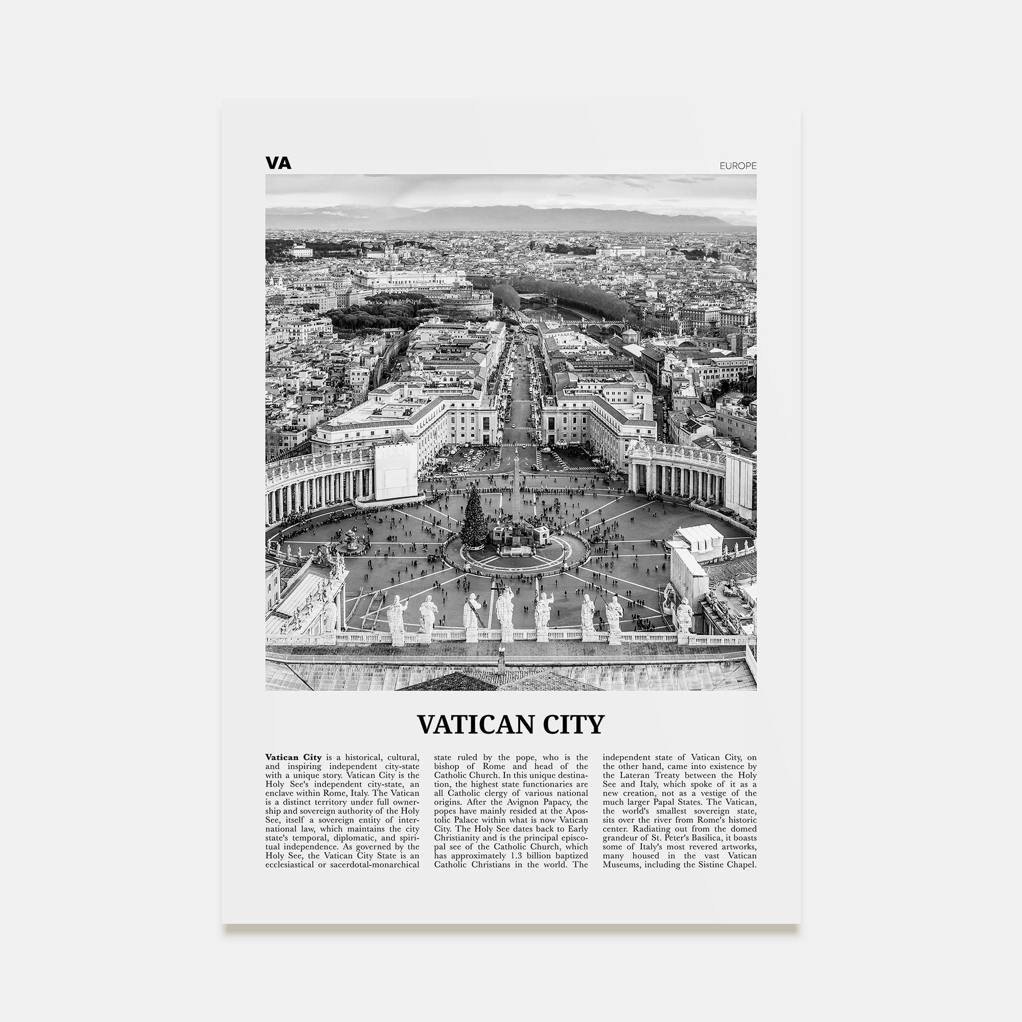 Vatican City Travel B&W Poster