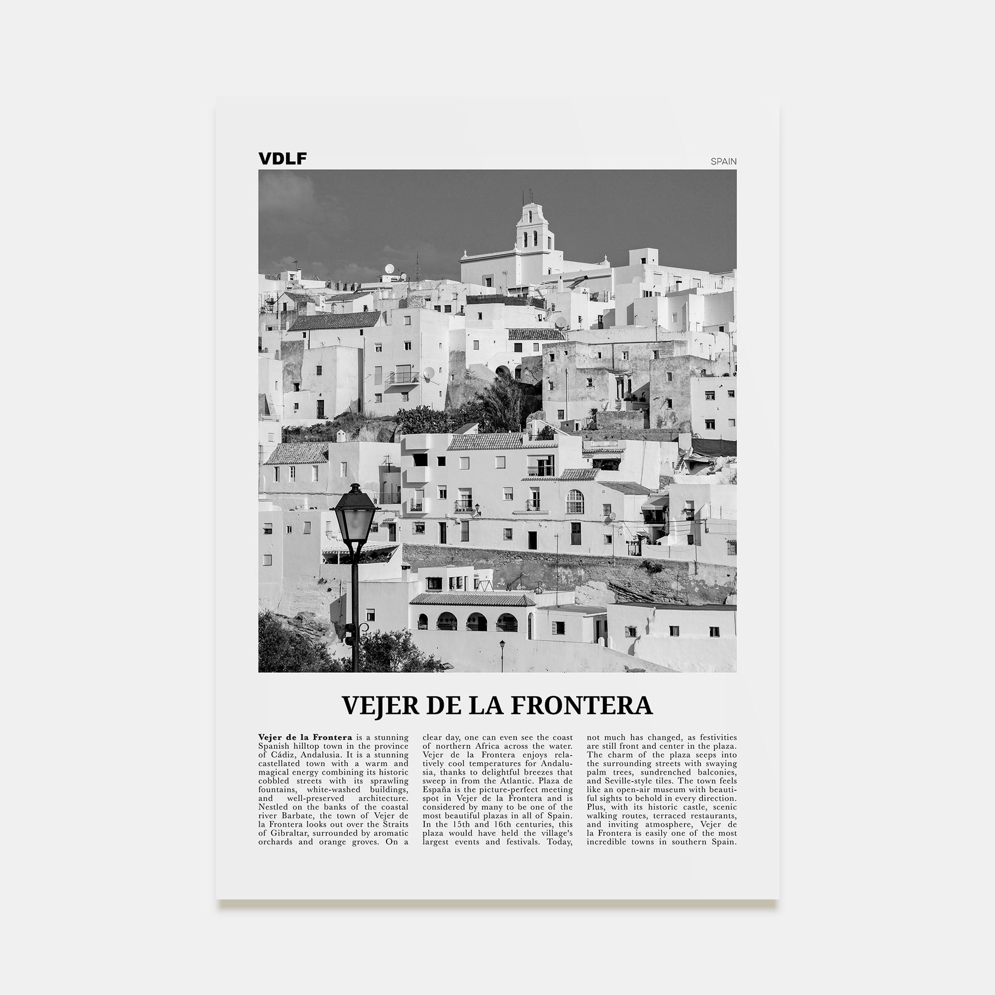 Vejer de la Frontera Travel B&W Poster