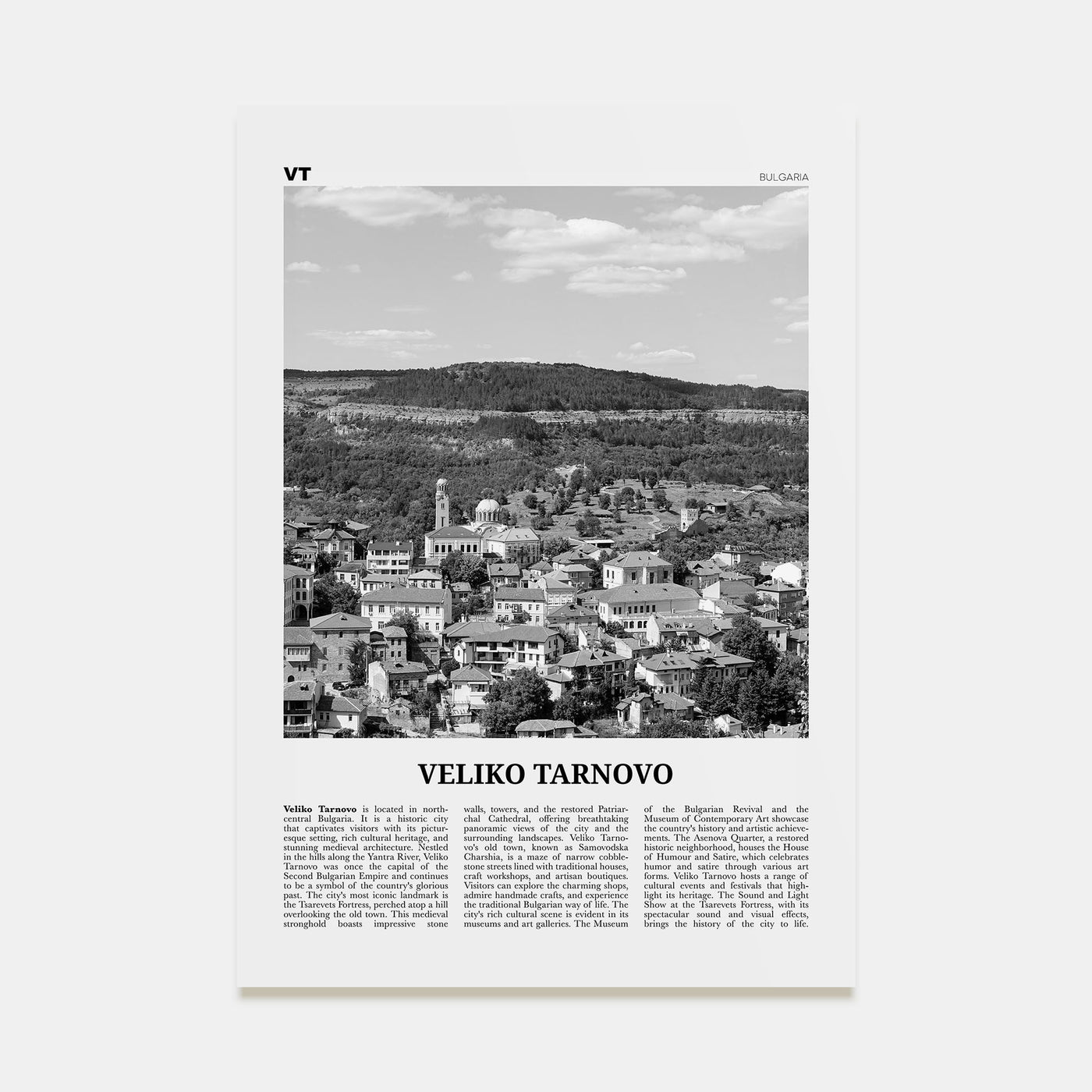 Veliko Tarnovo Travel B&W Poster