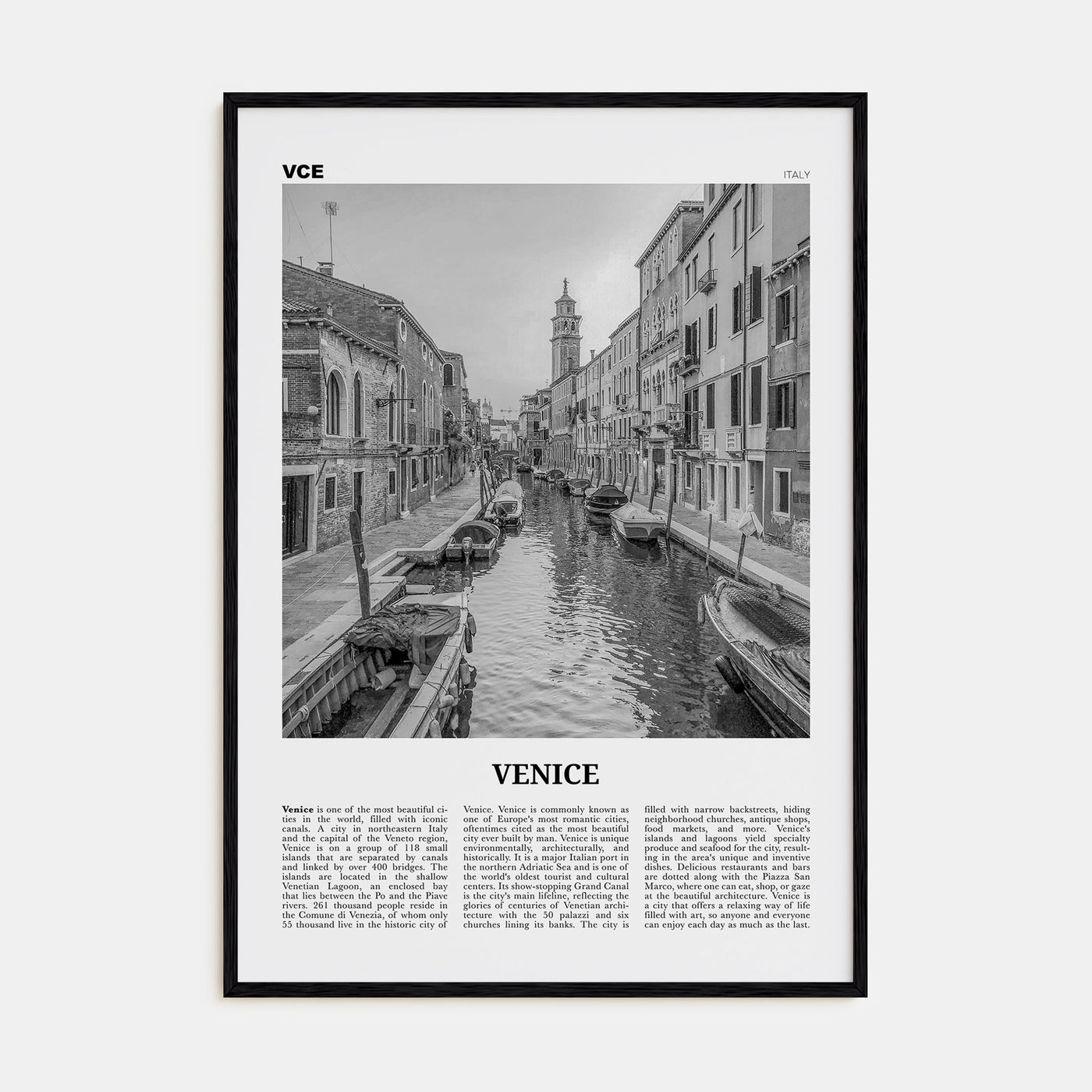 Venice Travel B&W No 1 Poster