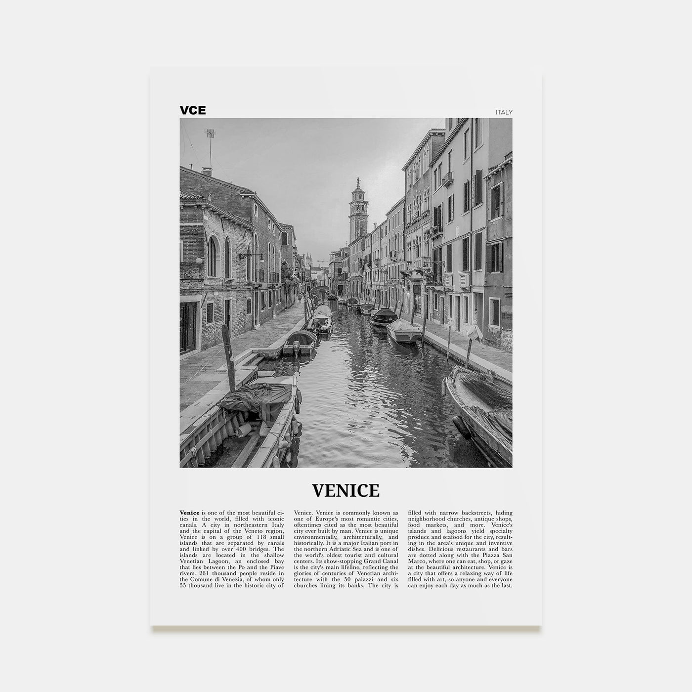 Venice Travel B&W No 1 Poster