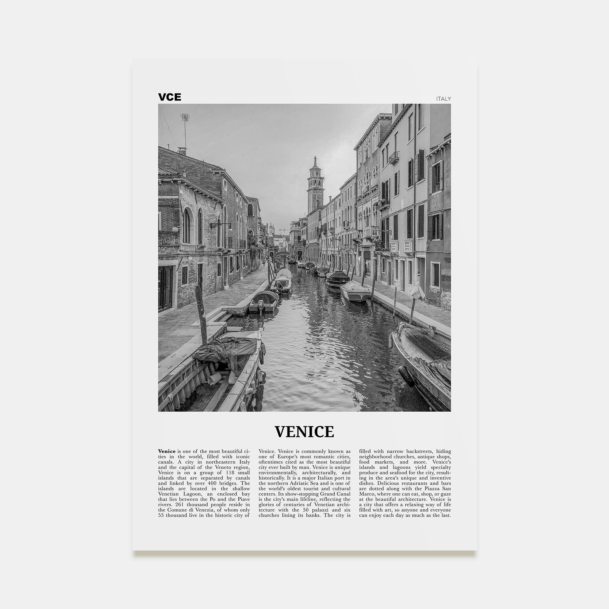Venice Travel B&W No 1 Poster