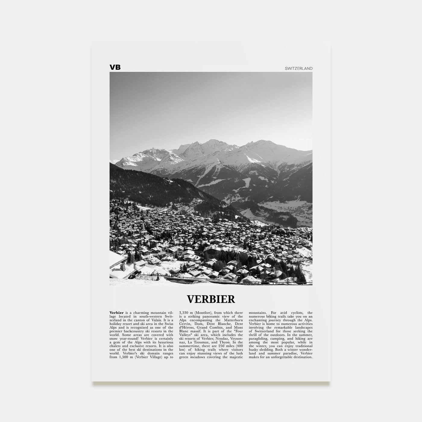 Verbier Travel B&W Poster
