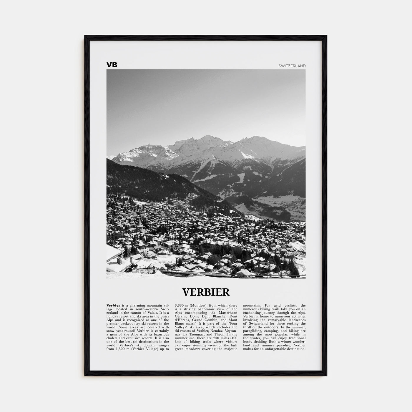 Verbier Travel B&W Poster