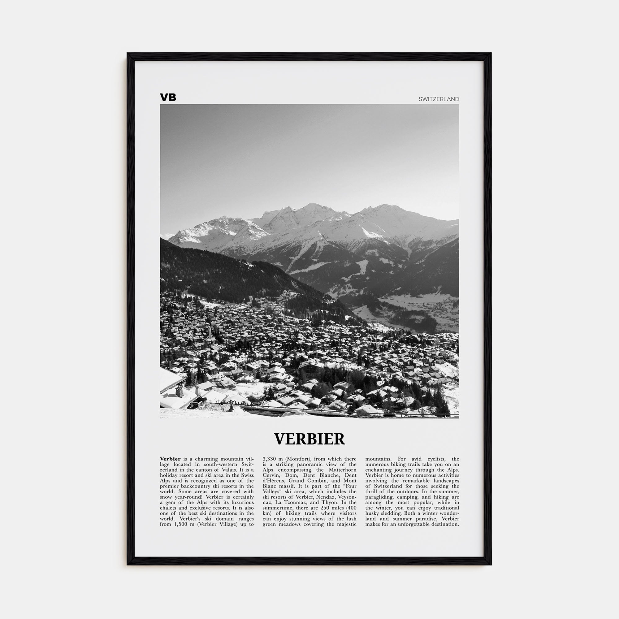 Verbier Travel B&W Poster