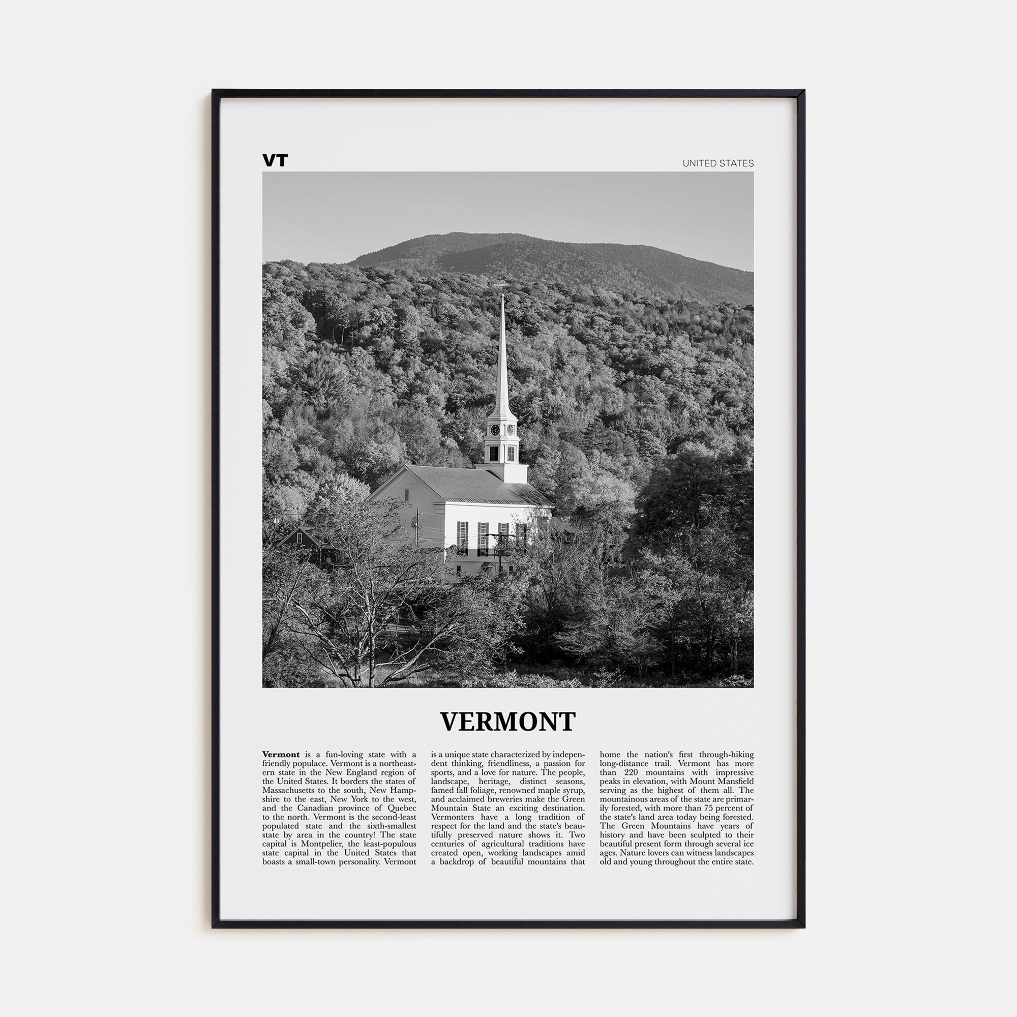 Vermont Travel B&W No 2 Poster
