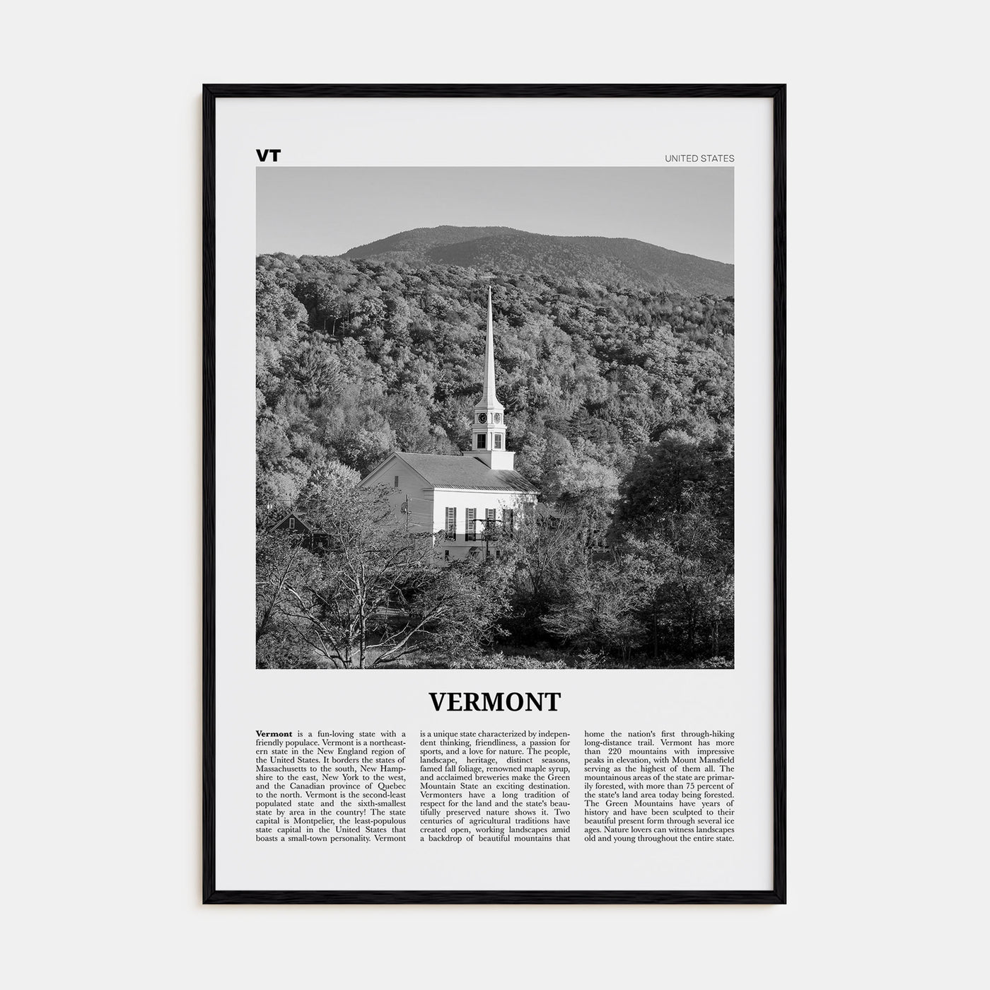 Vermont Travel B&W No 2 Poster
