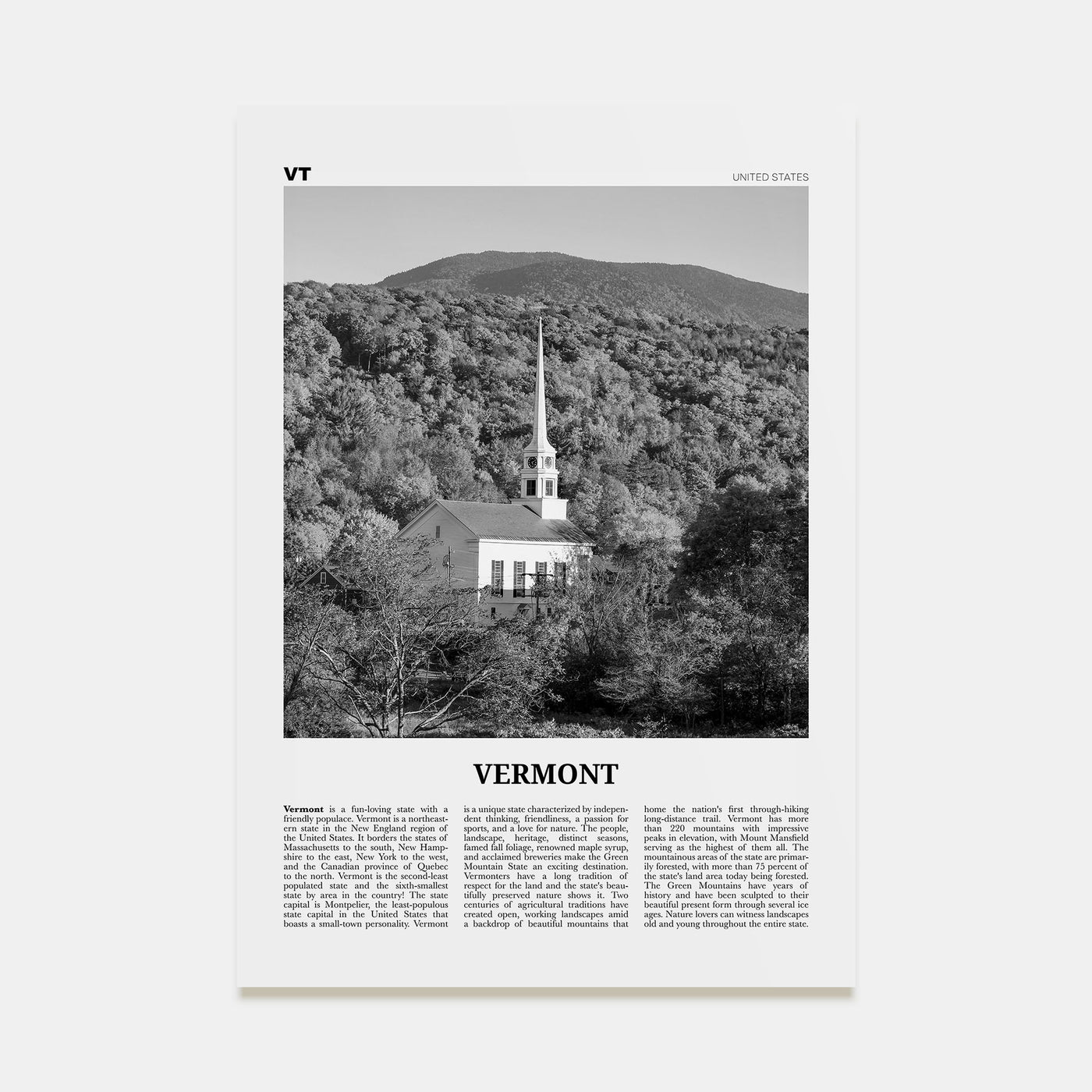 Vermont Travel B&W No 2 Poster