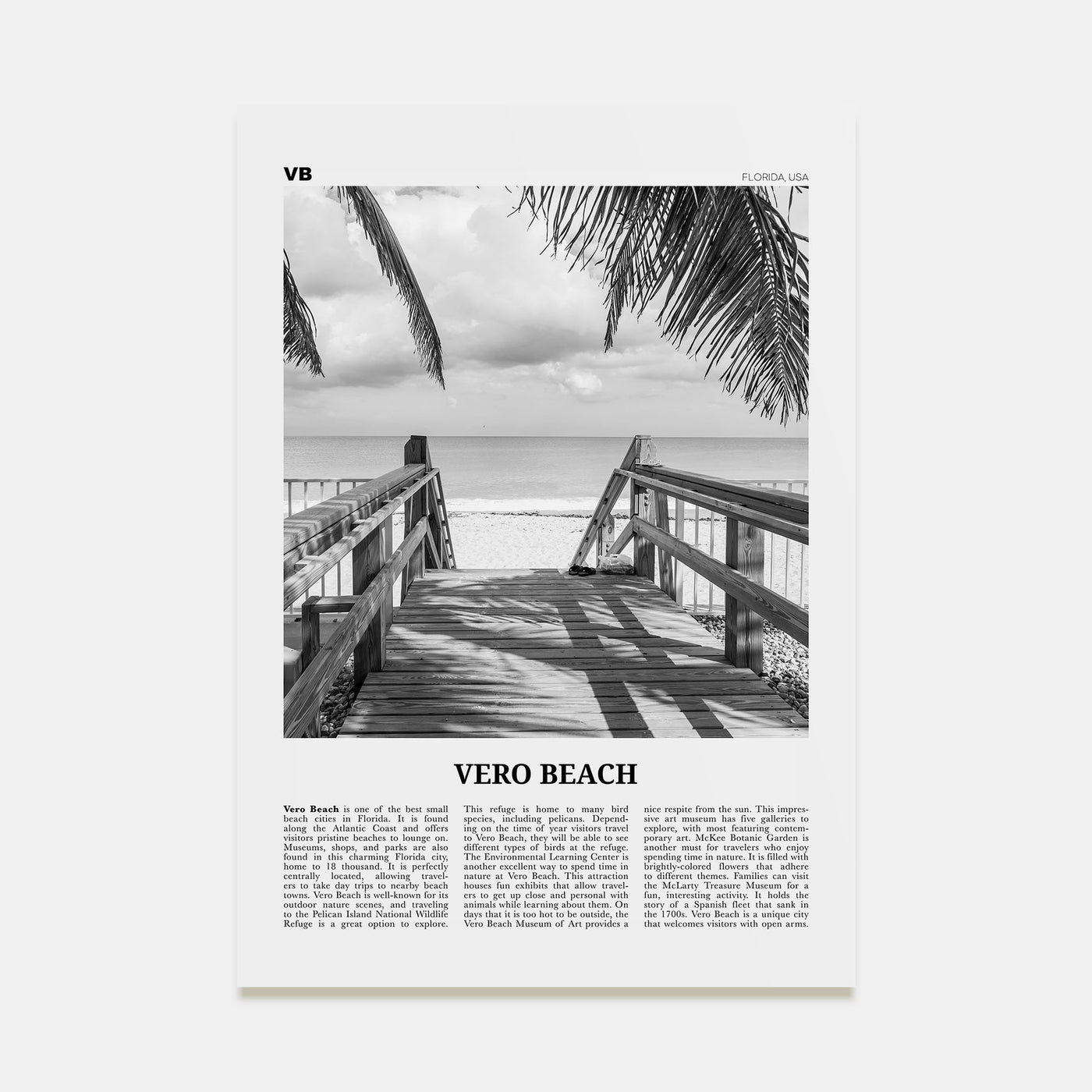 Vero Beach Travel B&W Poster