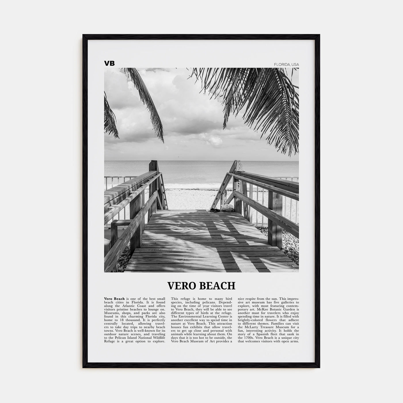 Vero Beach Travel B&W Poster