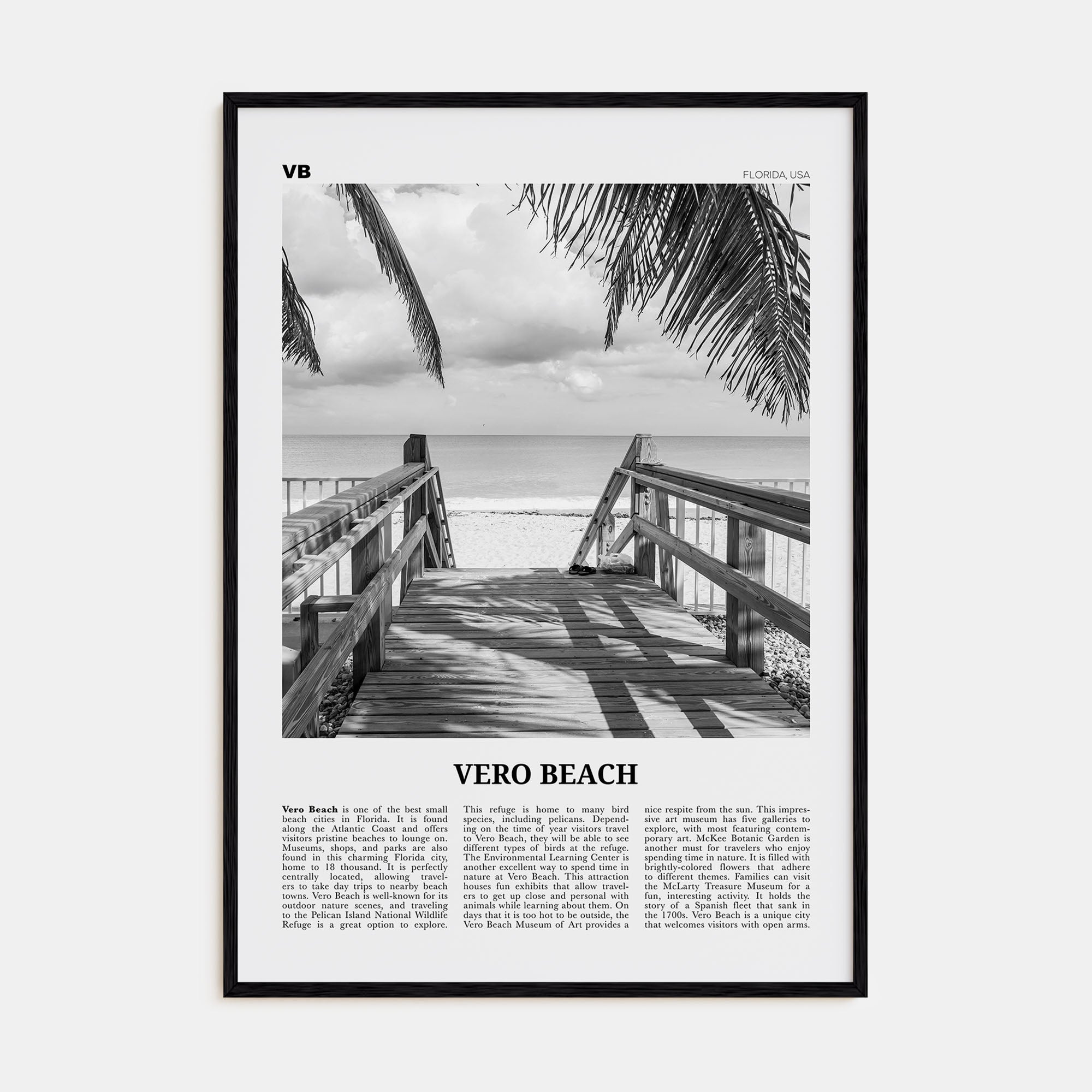 Vero Beach Travel B&W Poster
