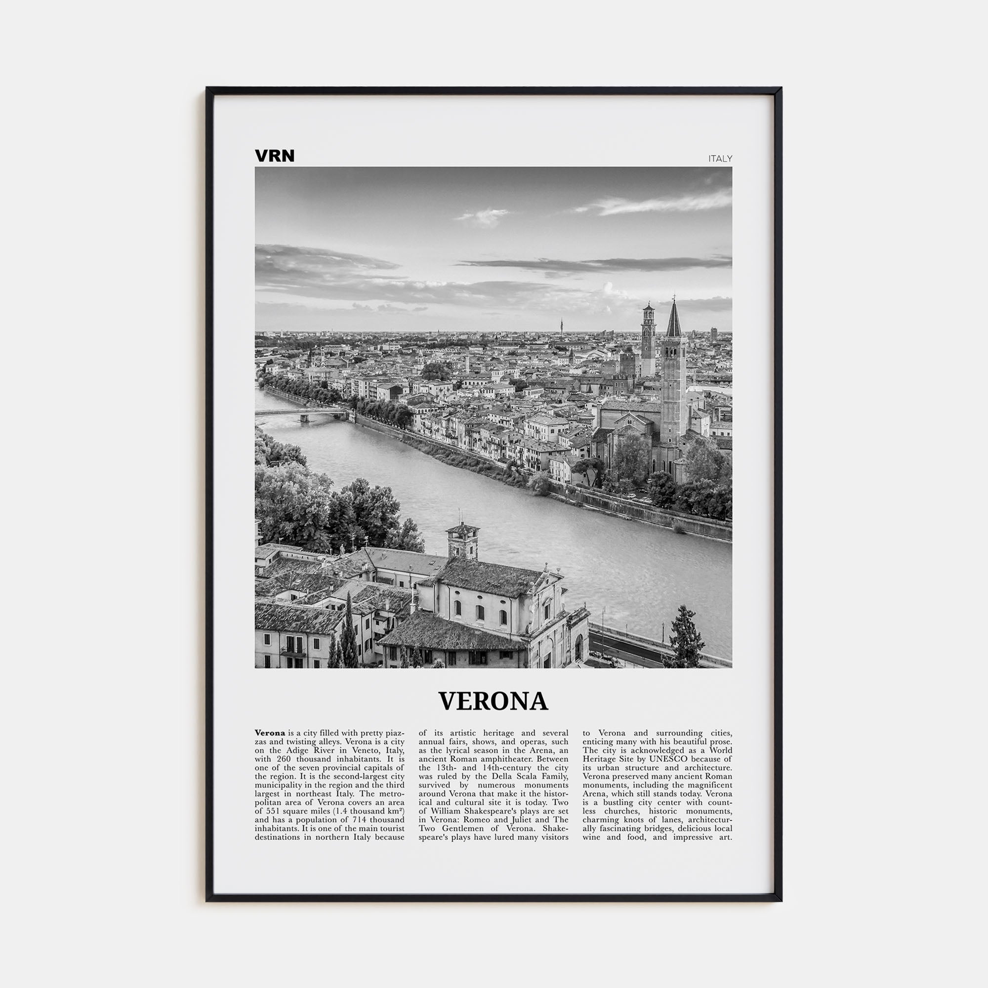 Verona Travel B&W No 1 Poster