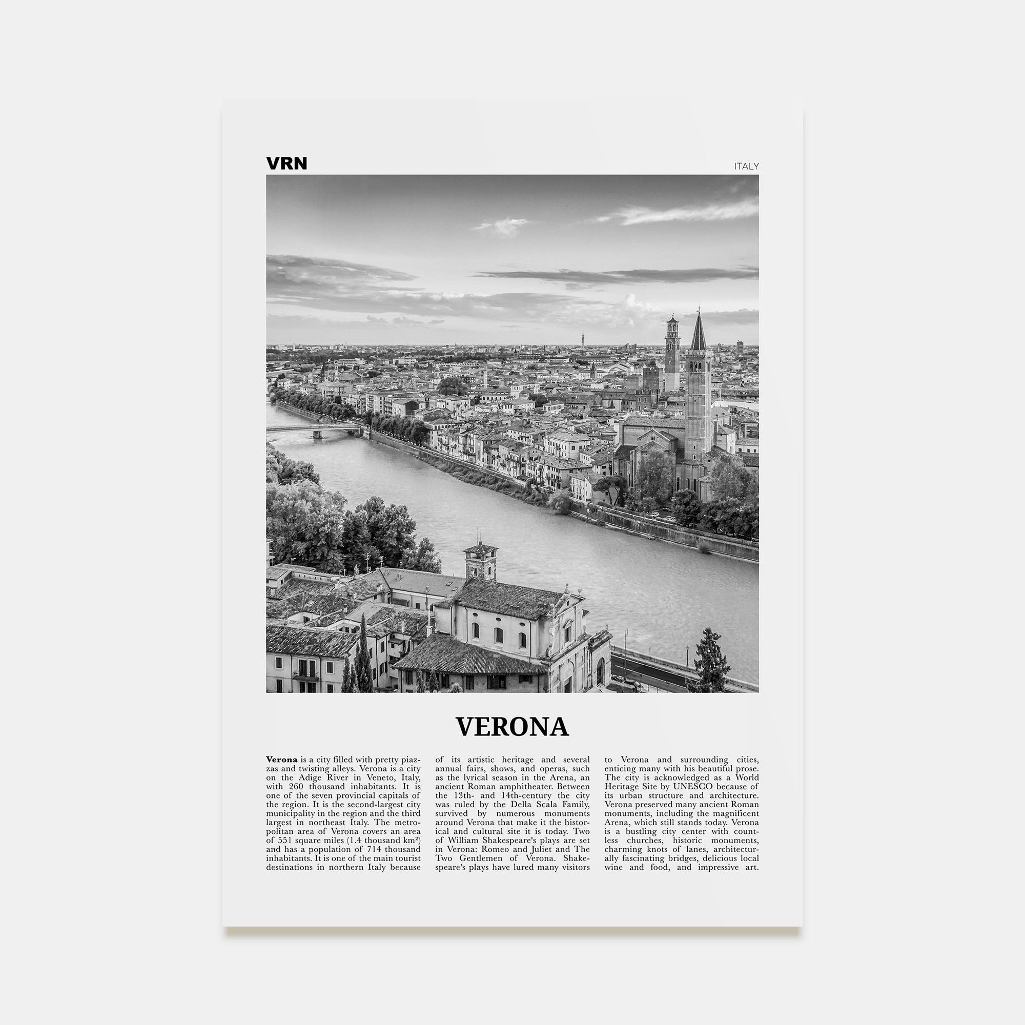 Verona Travel B&W No 1 Poster