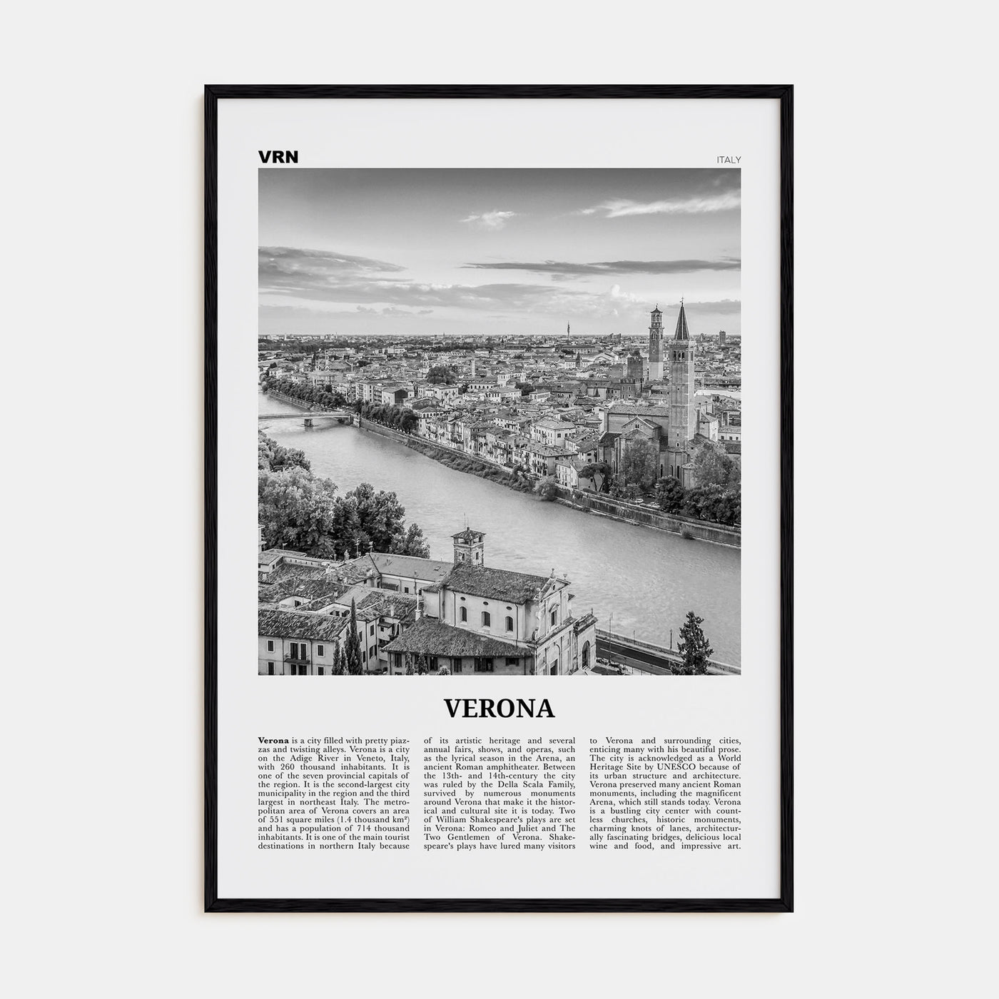 Verona Travel B&W No 1 Poster