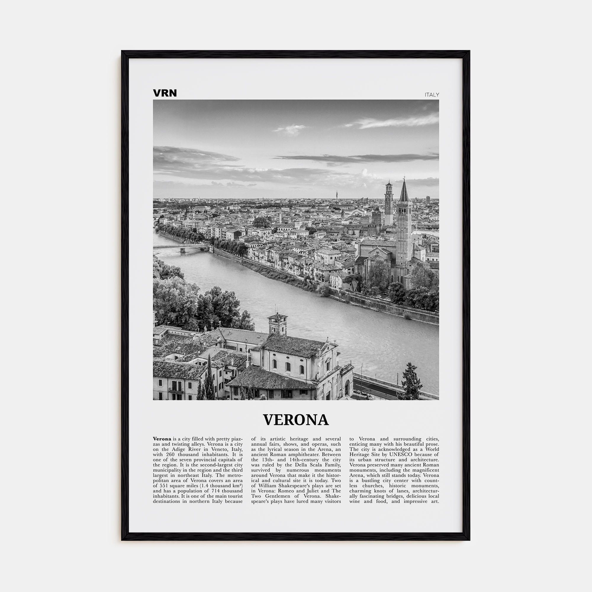 Verona Travel B&W No 1 Poster