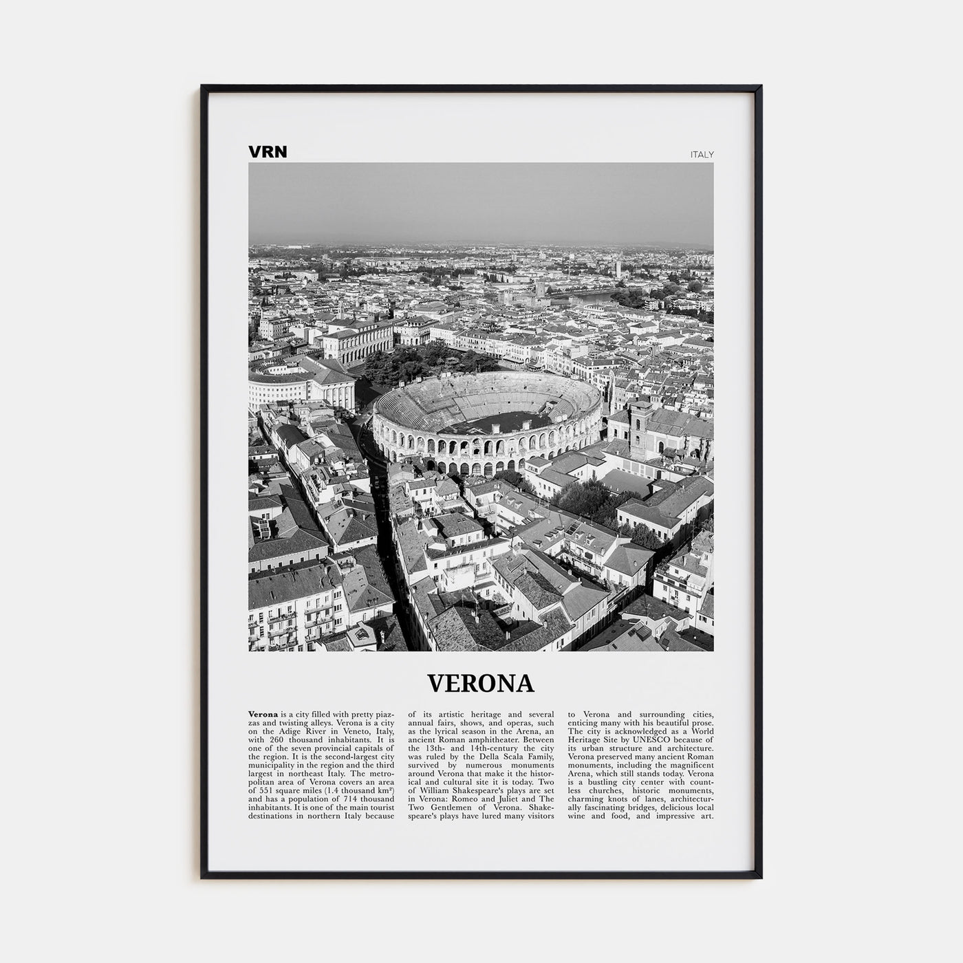 Verona Travel B&W No 2 Poster
