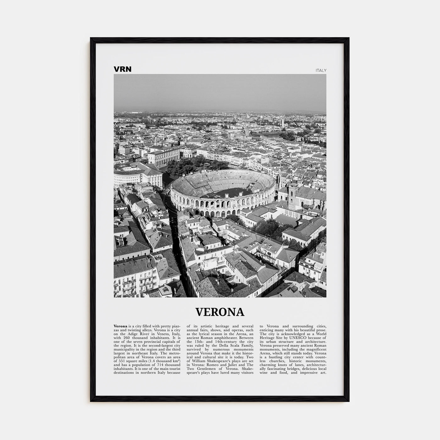Verona Travel B&W No 2 Poster