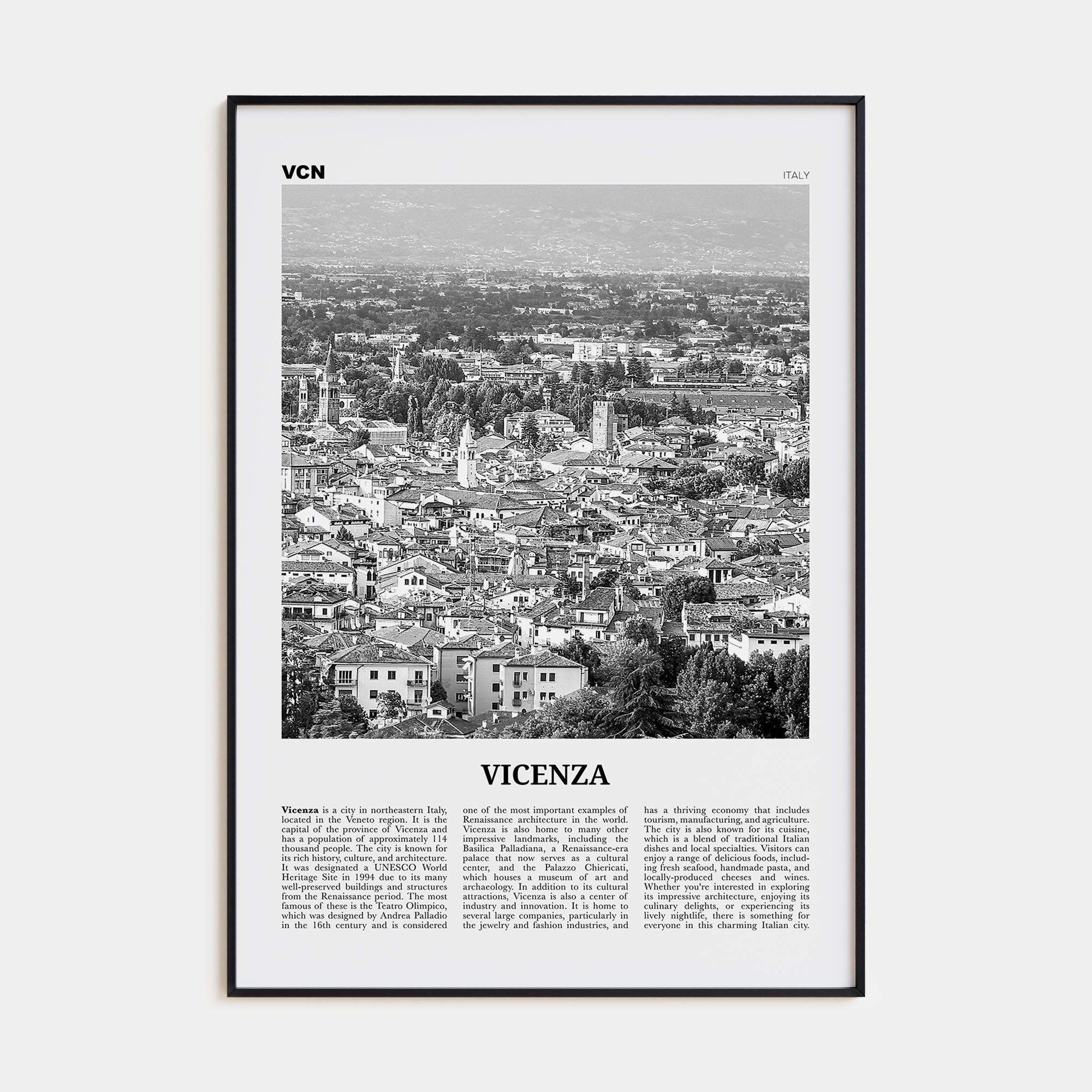 Vicenza Travel B&W Poster