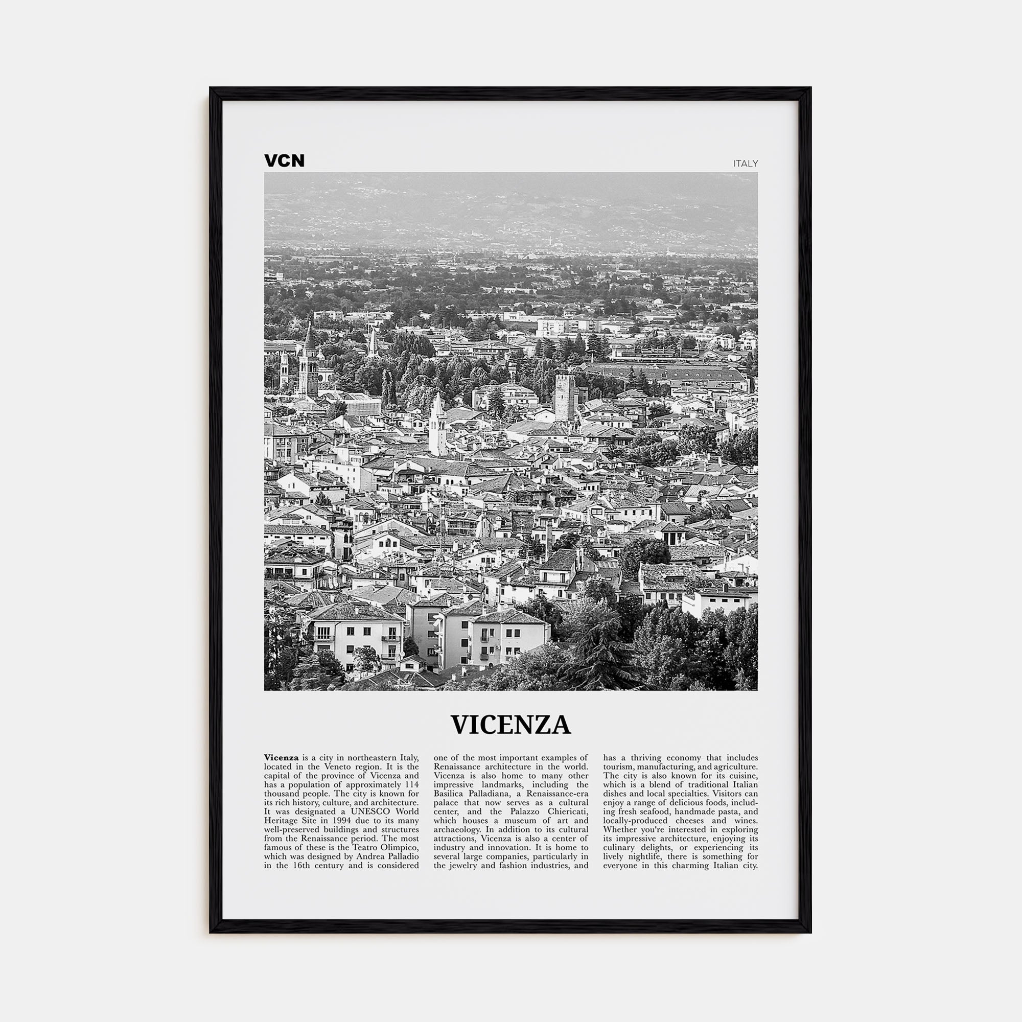 Vicenza Travel B&W Poster
