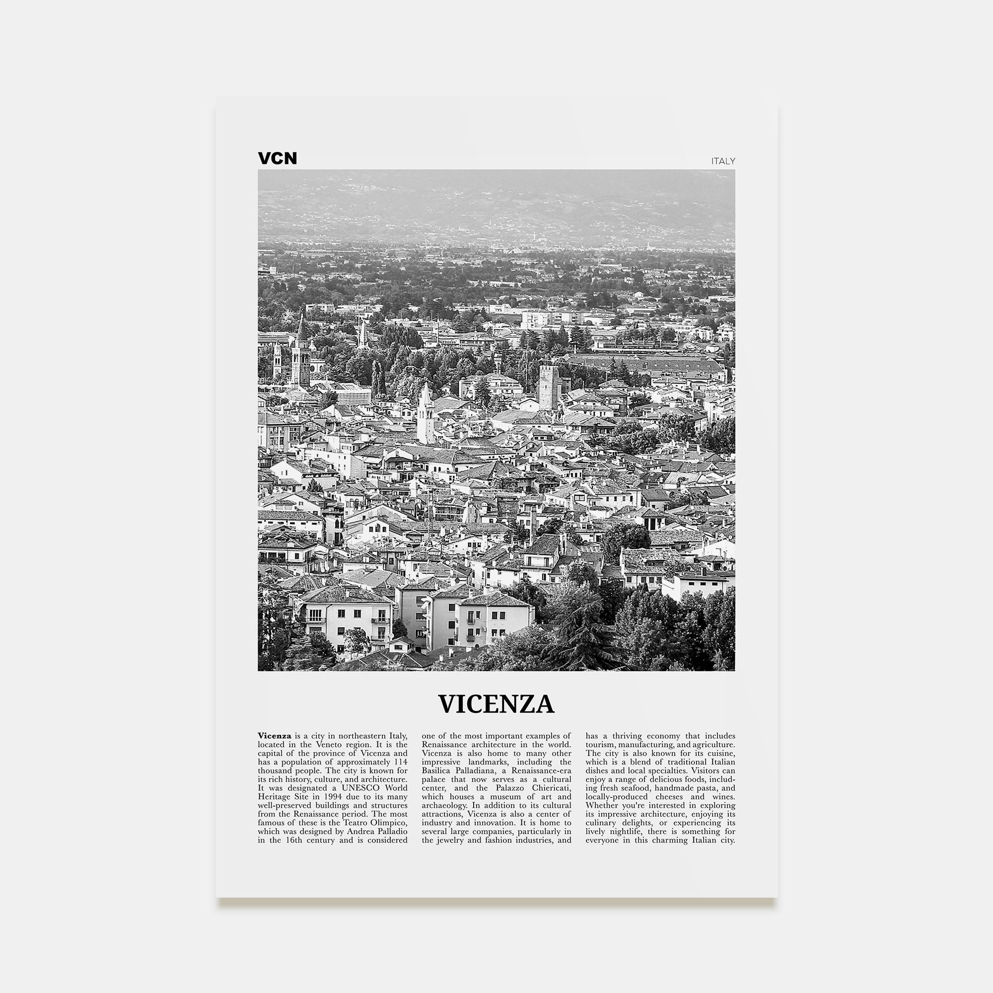 Vicenza Travel B&W Poster