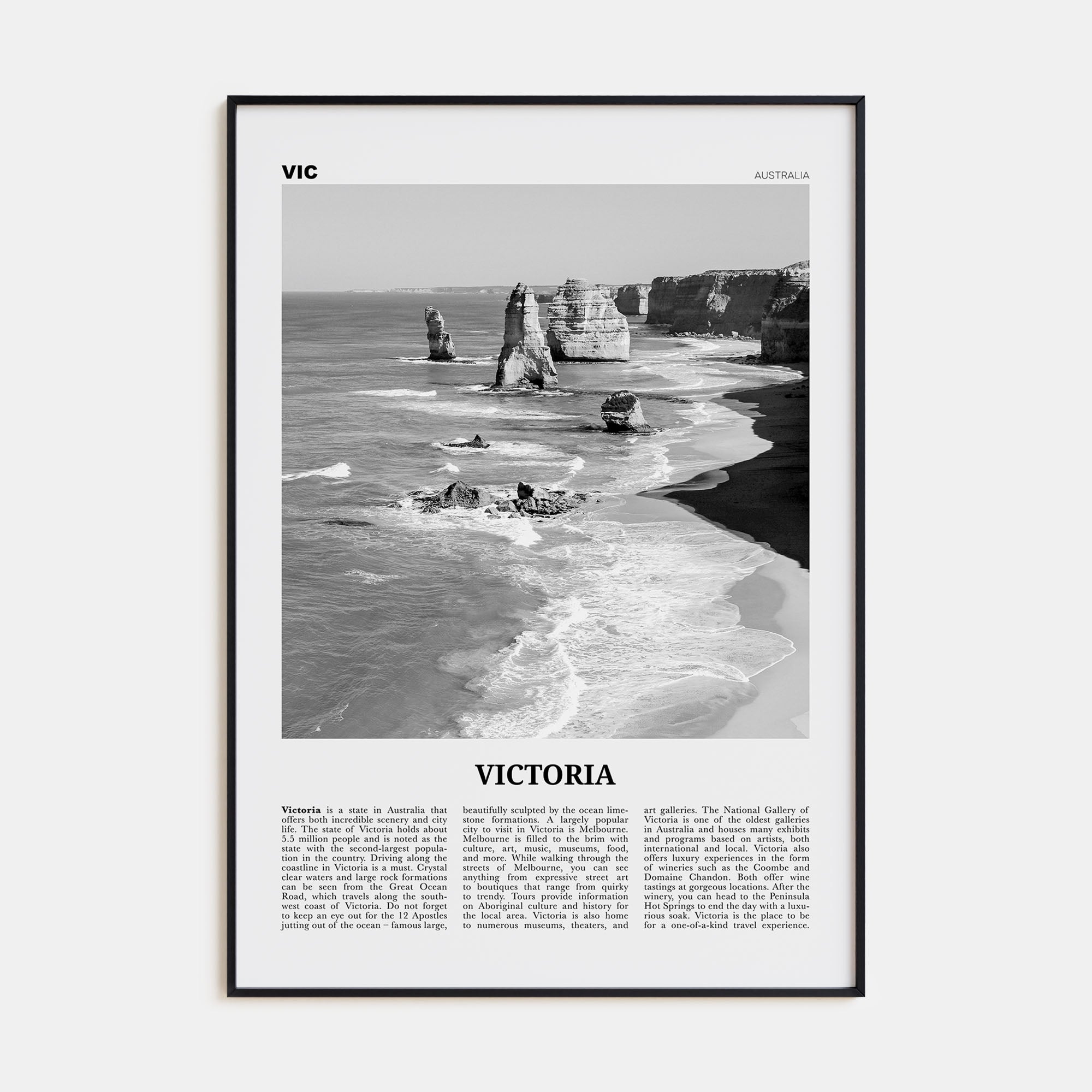 Victoria, Australia Travel B&W Poster