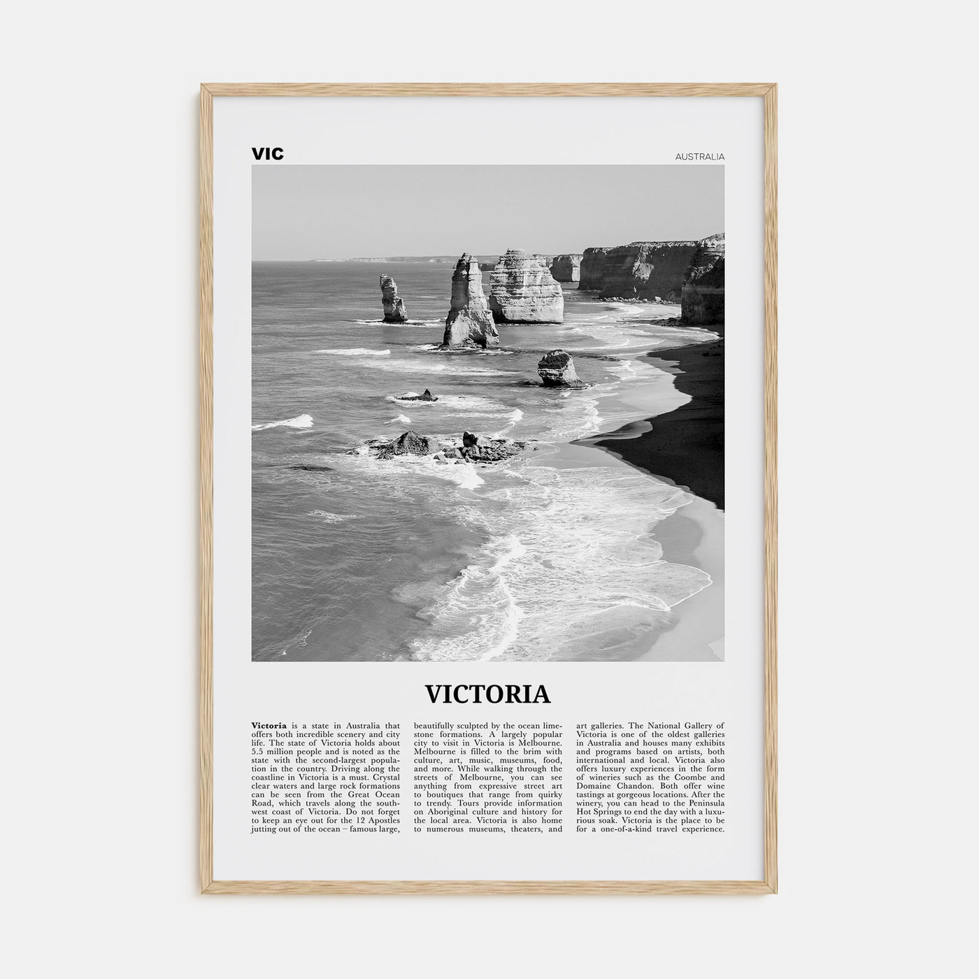 Victoria, Australia Travel B&W Poster