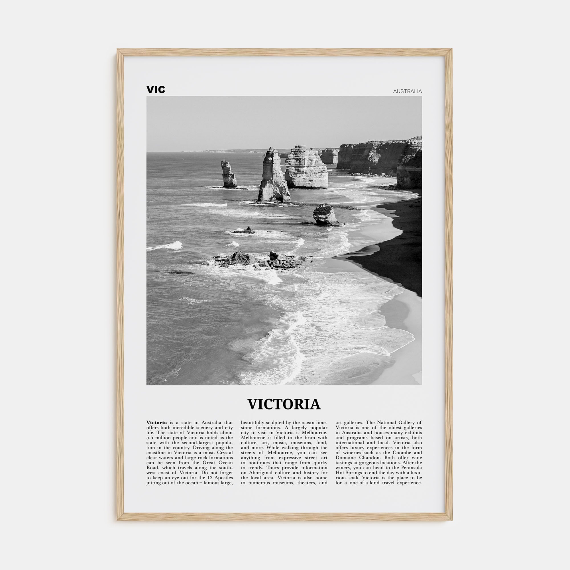 Victoria, Australia Travel B&W Poster