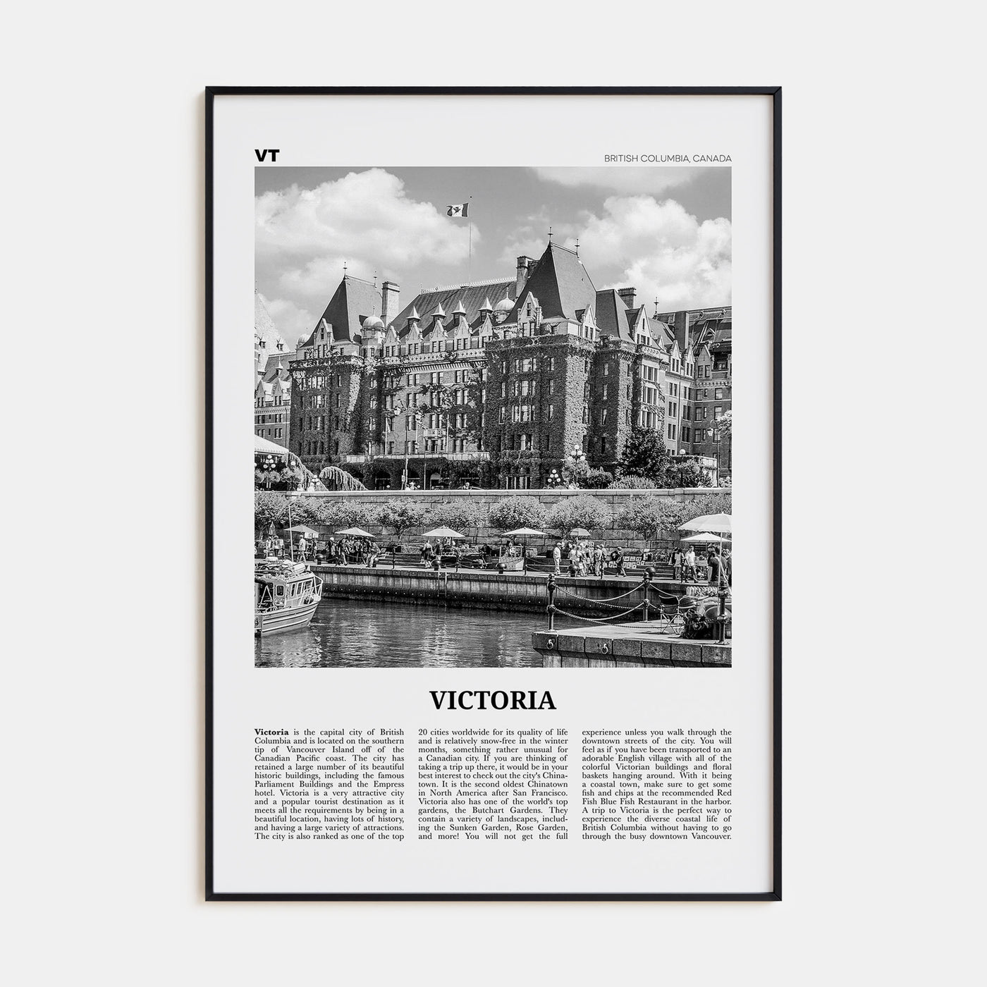 Victoria, Canada Travel B&W Poster