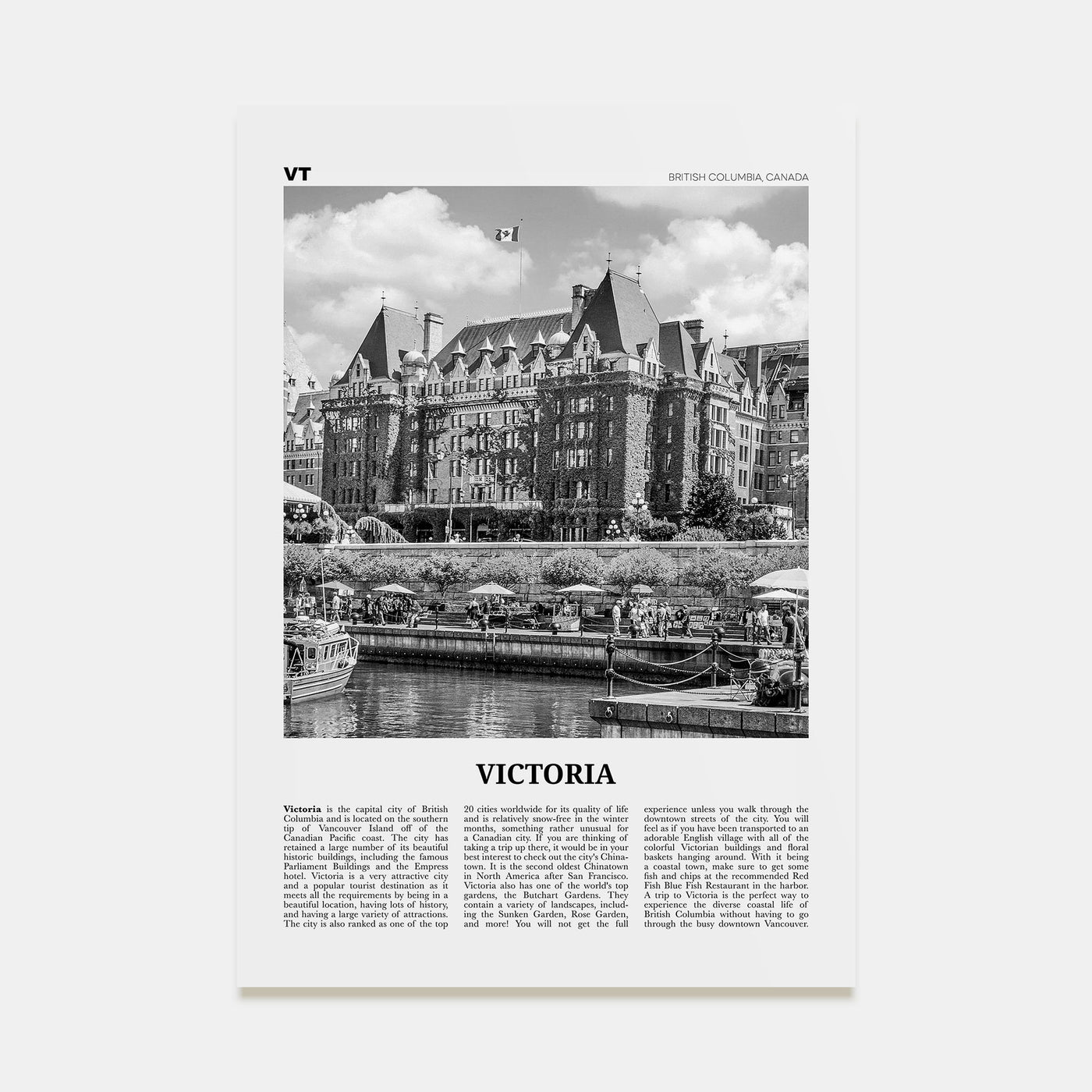 Victoria, Canada Travel B&W Poster