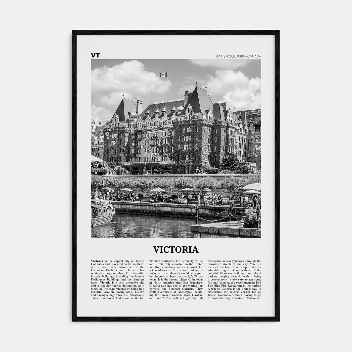 Victoria, Canada Travel B&W Poster