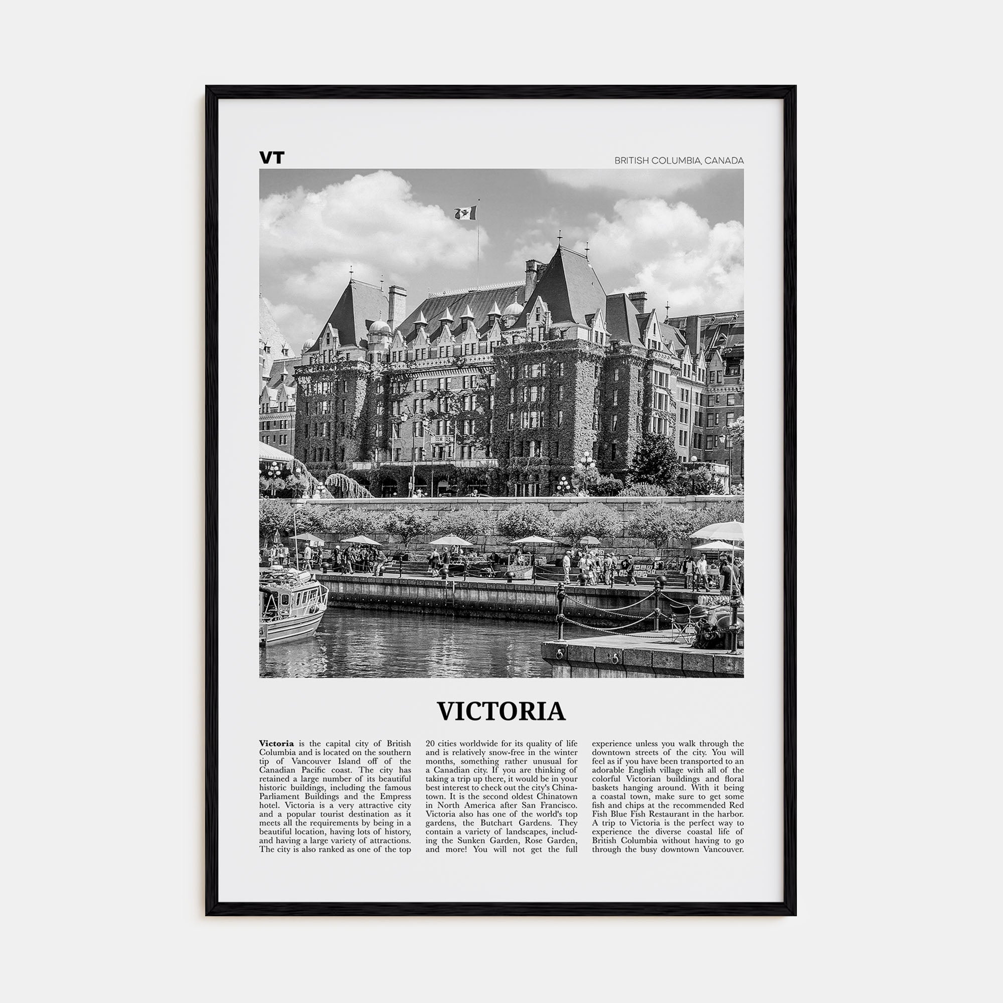 Victoria, Canada Travel B&W Poster