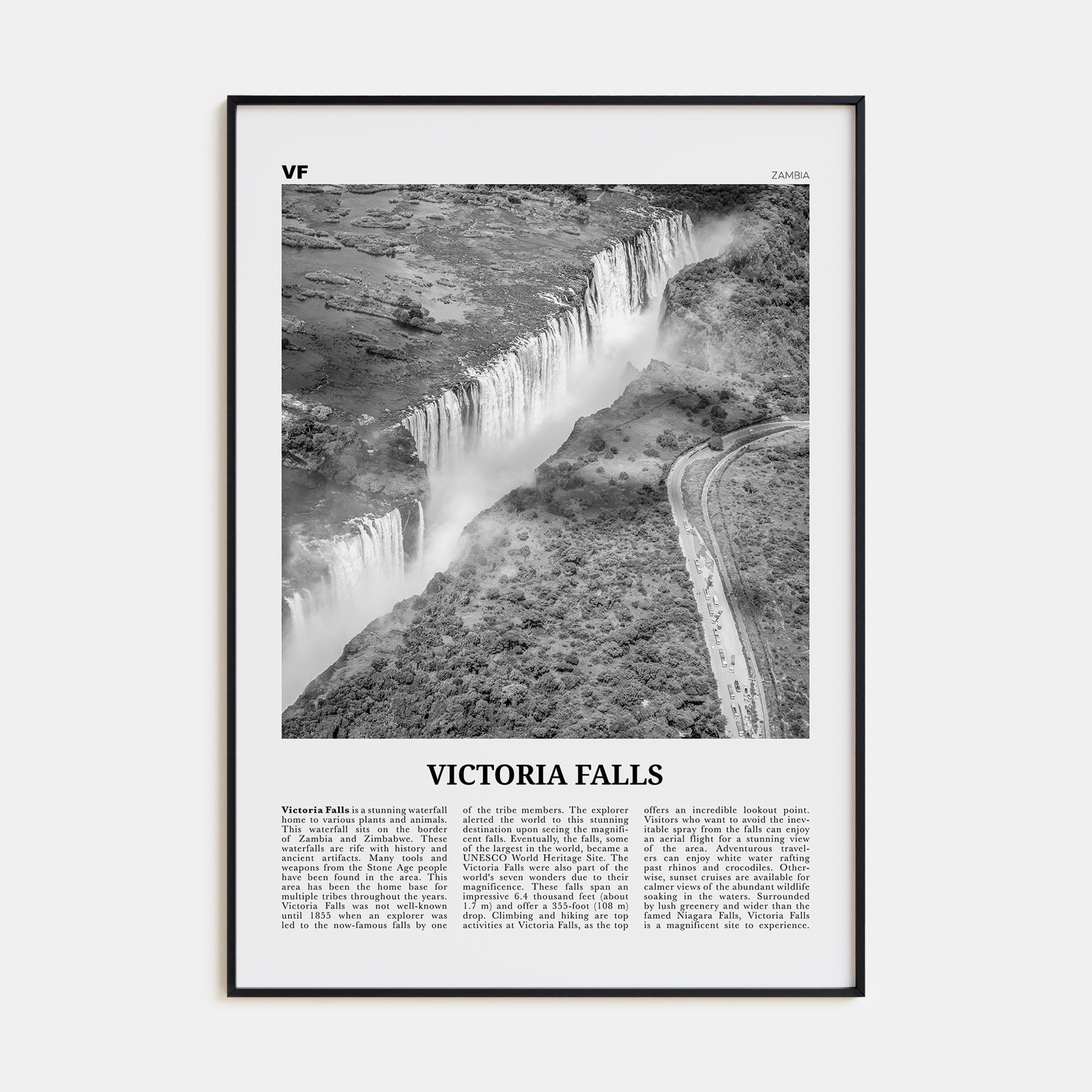 Victoria Falls Travel B&W Poster