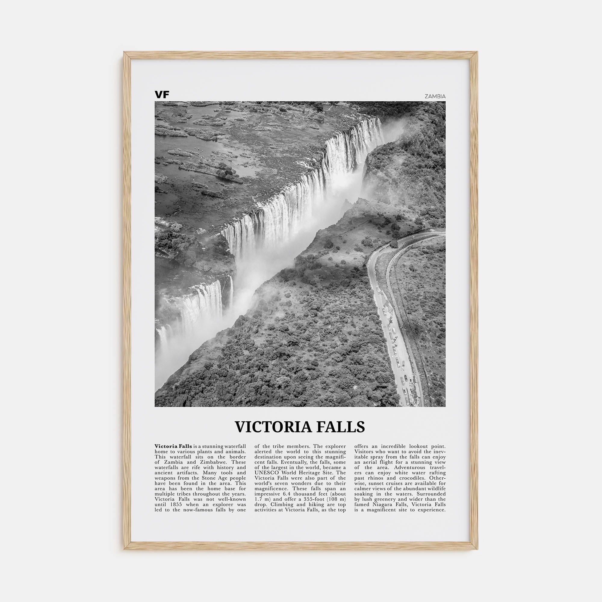 Victoria Falls Travel B&W Poster