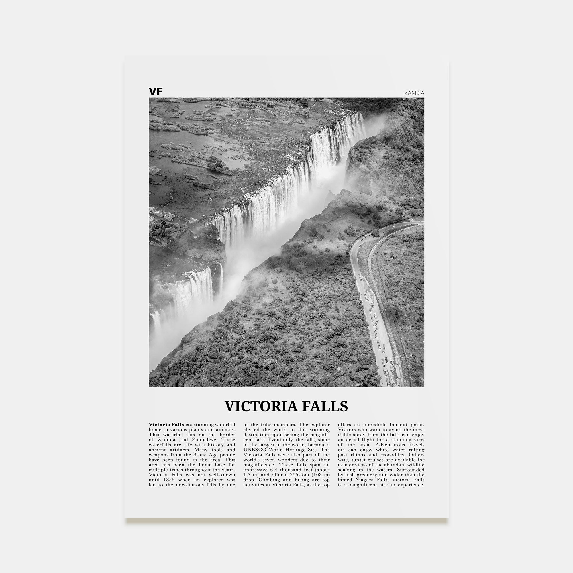 Victoria Falls Travel B&W Poster