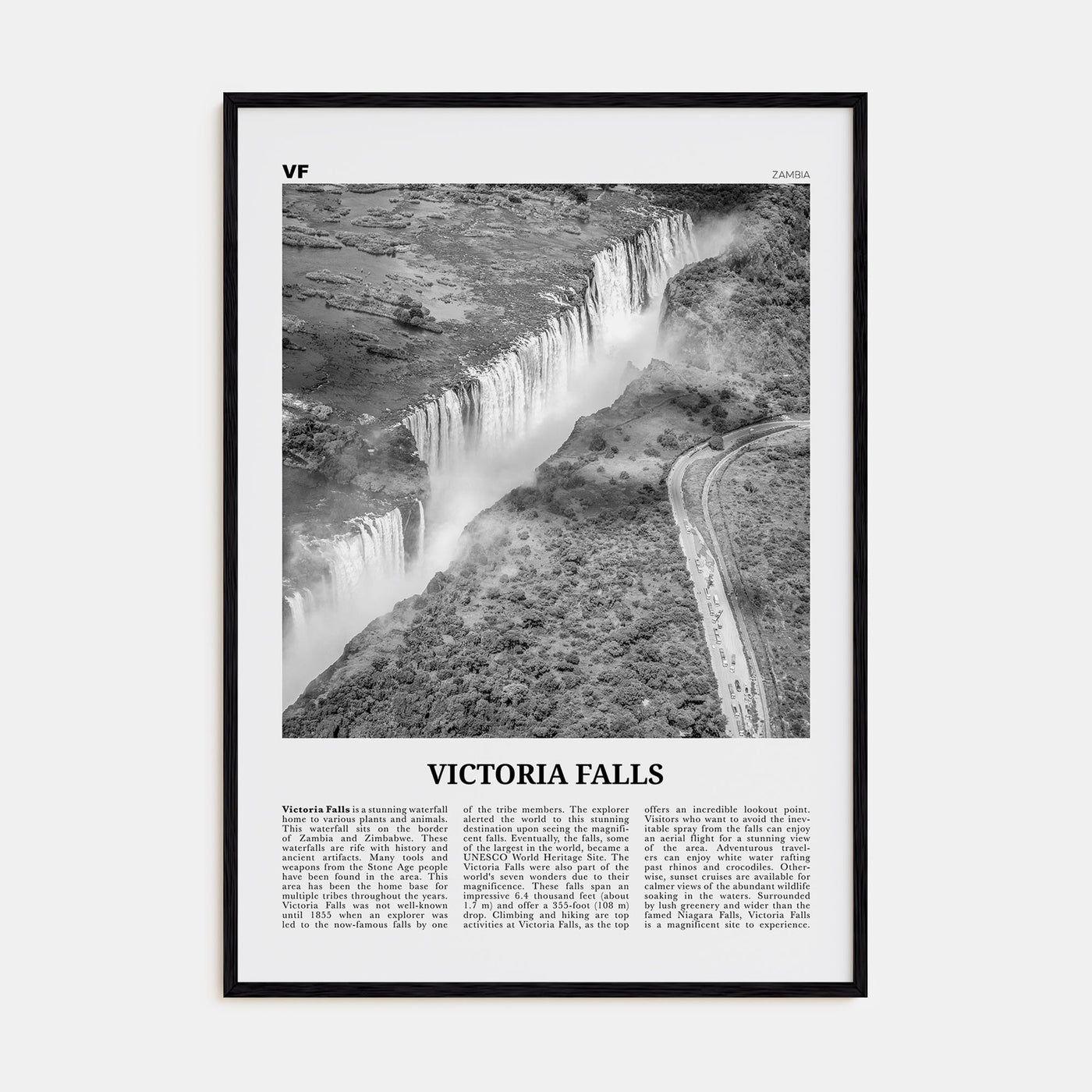 Victoria Falls Travel B&W Poster
