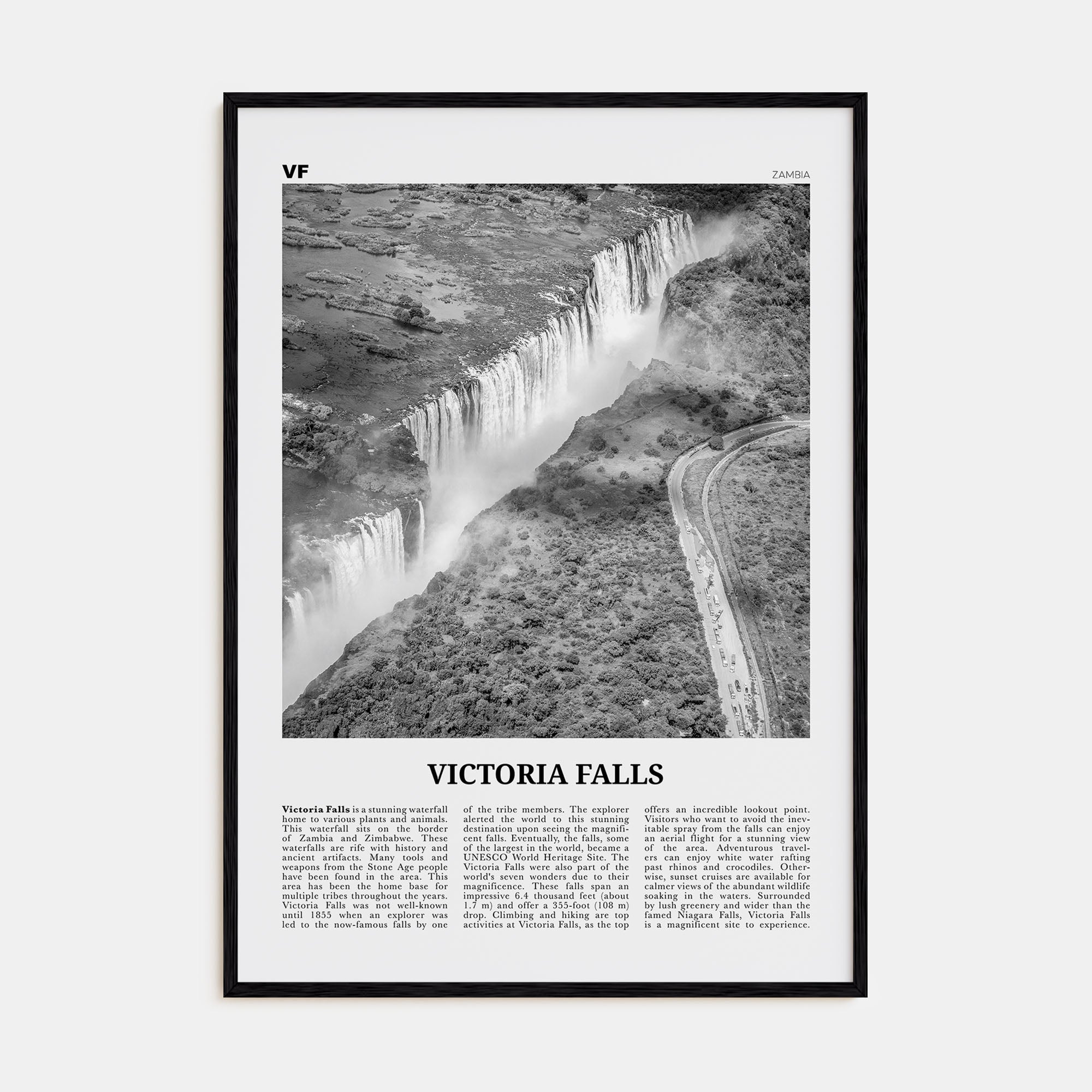 Victoria Falls Travel B&W Poster