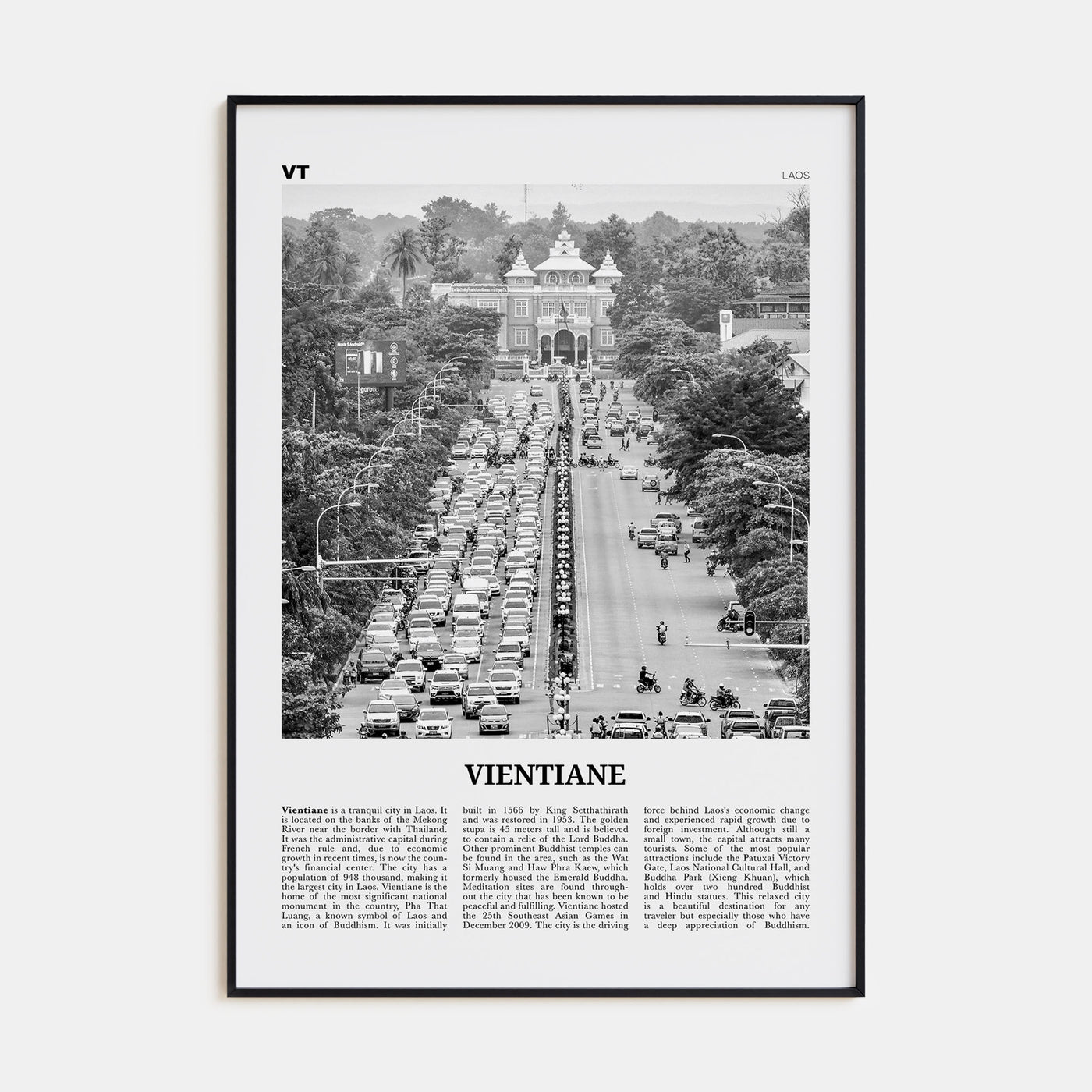 Vientiane Travel B&W Poster