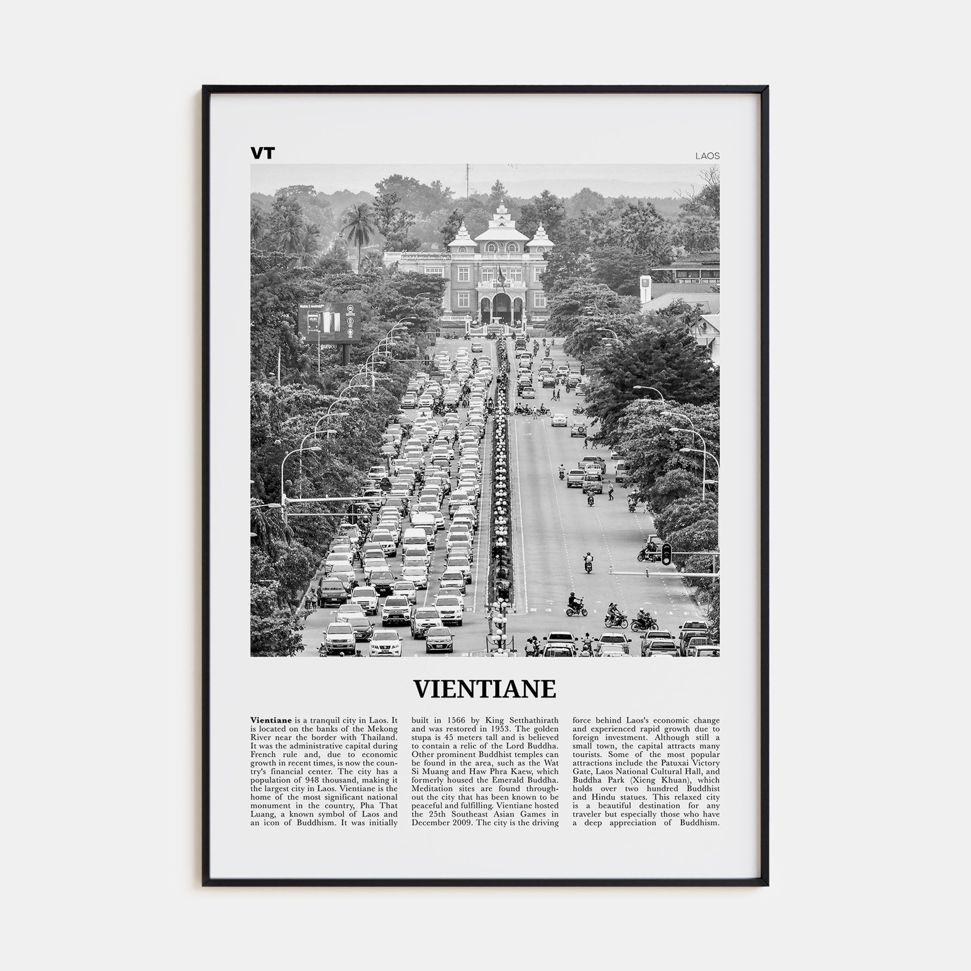 Vientiane Travel B&W Poster