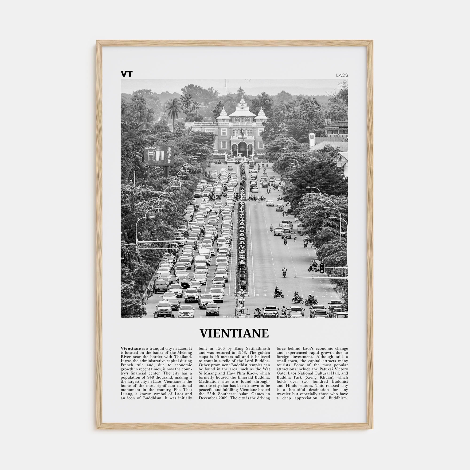 Vientiane Travel B&W Poster