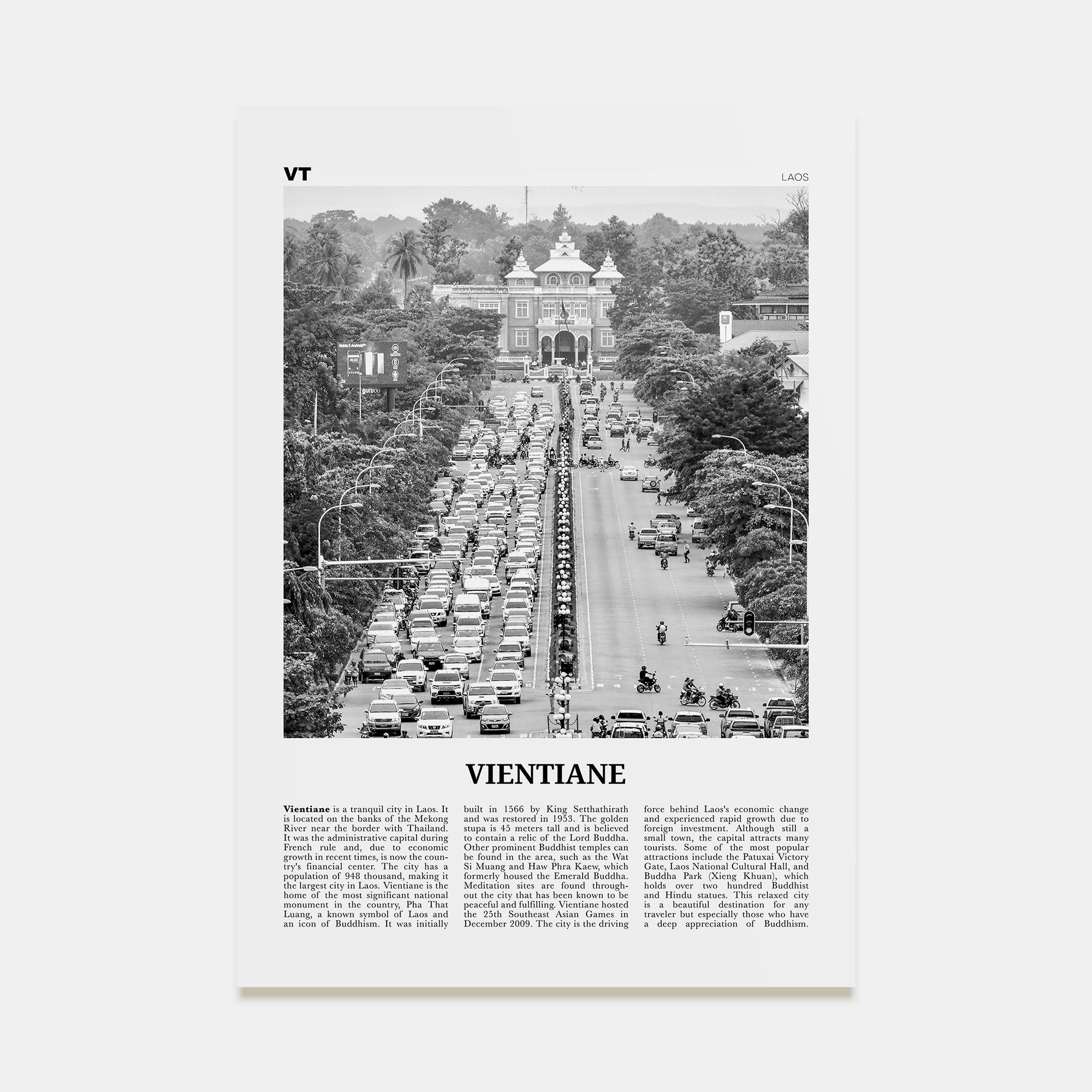Vientiane Travel B&W Poster