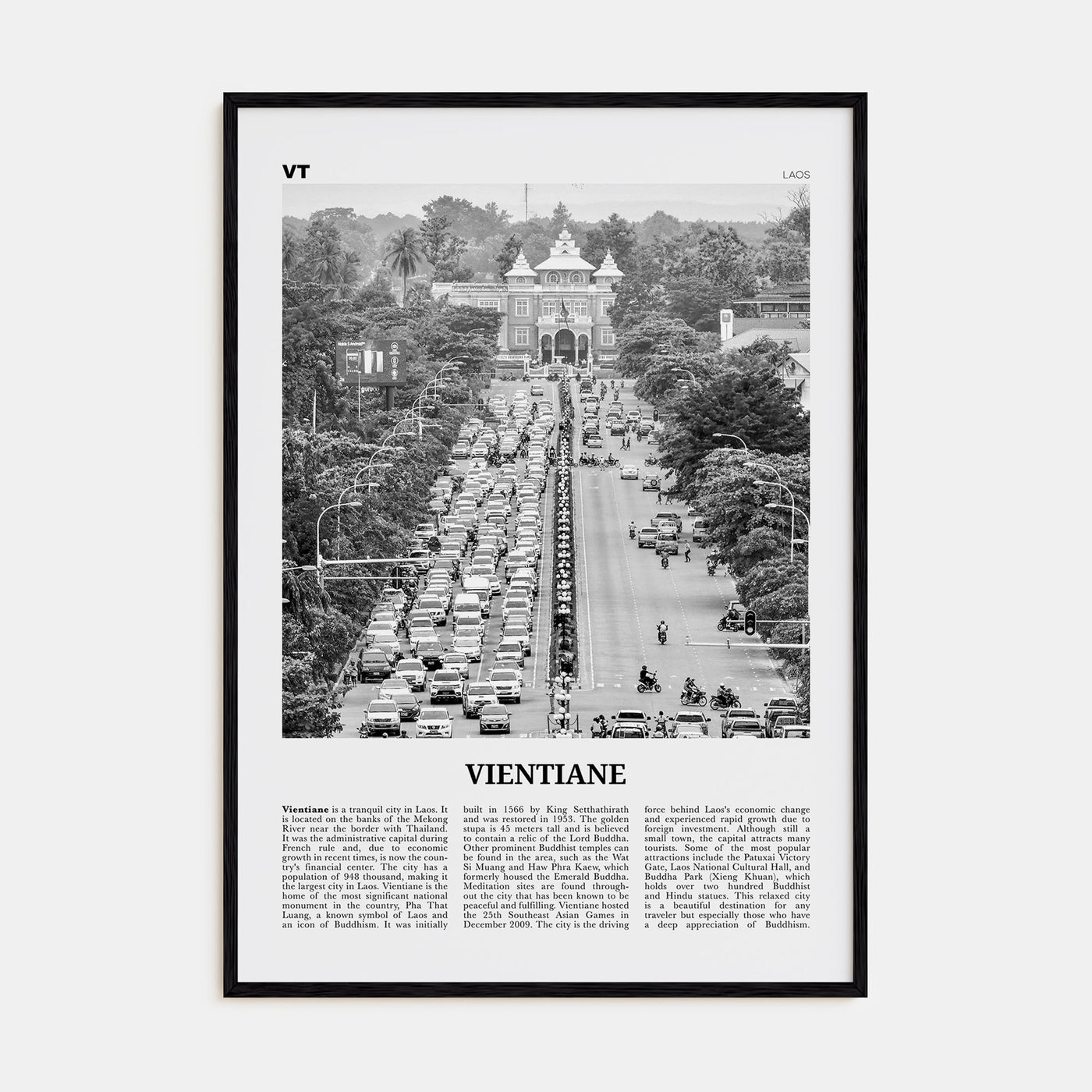 Vientiane Travel B&W Poster