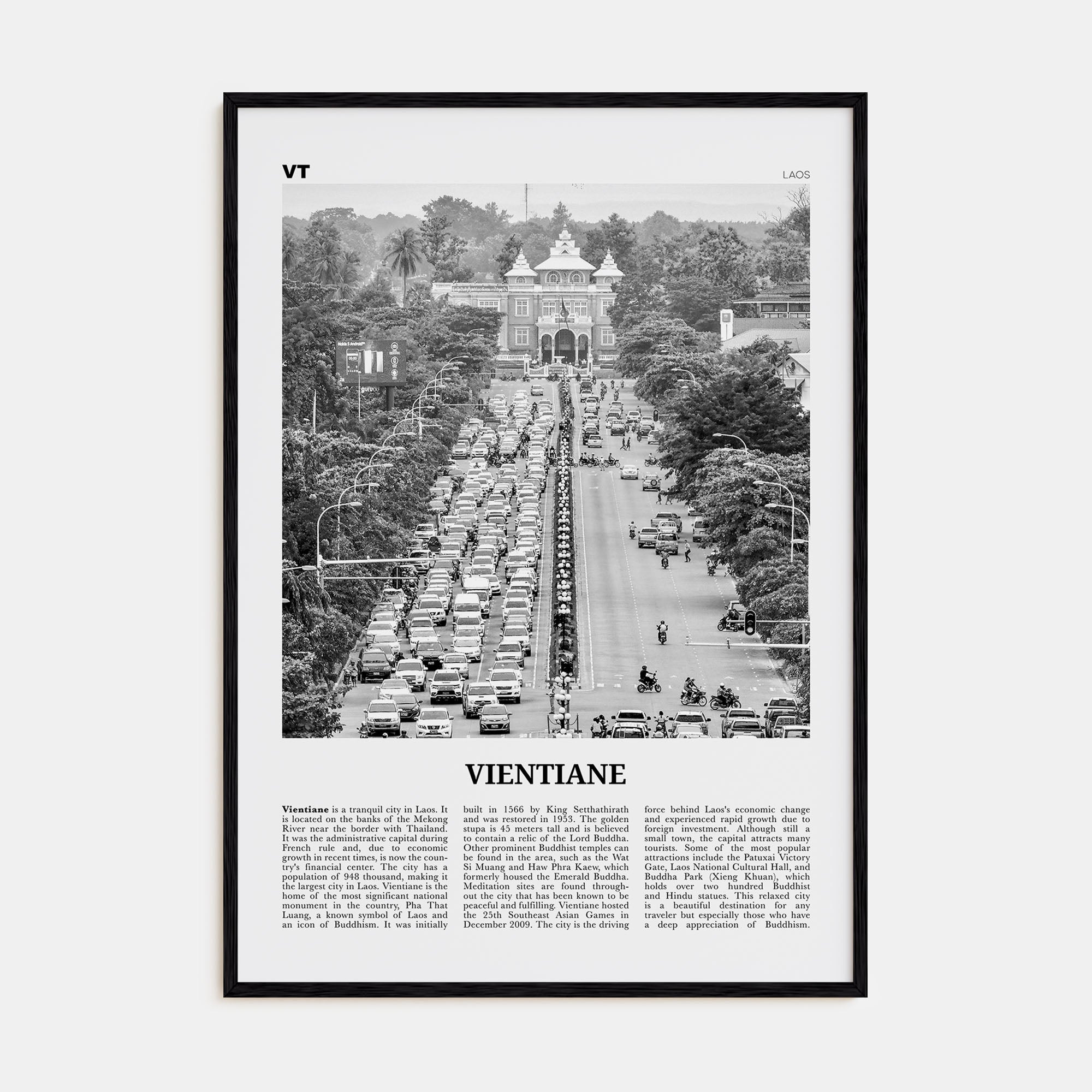 Vientiane Travel B&W Poster