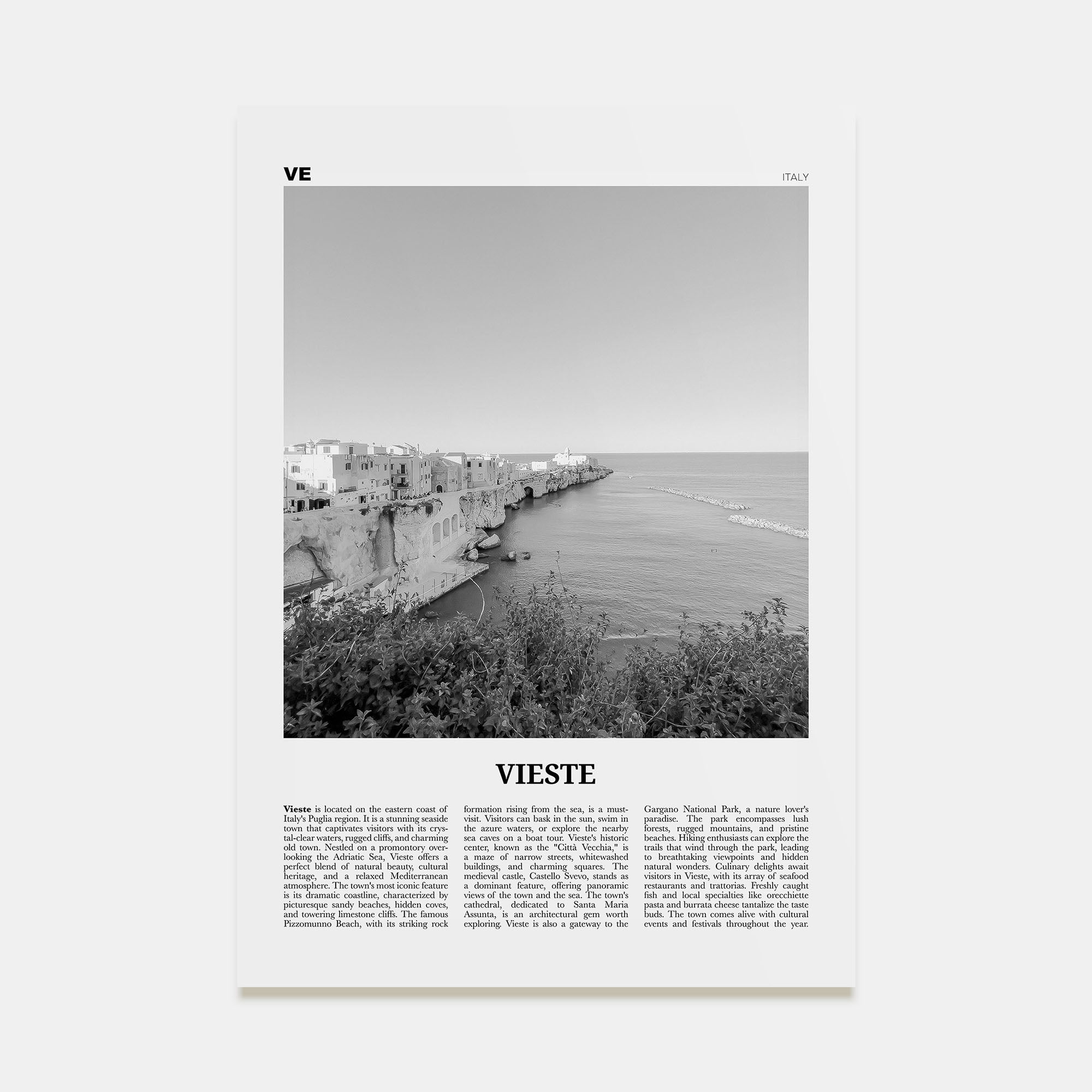 Vieste Travel B&W Poster