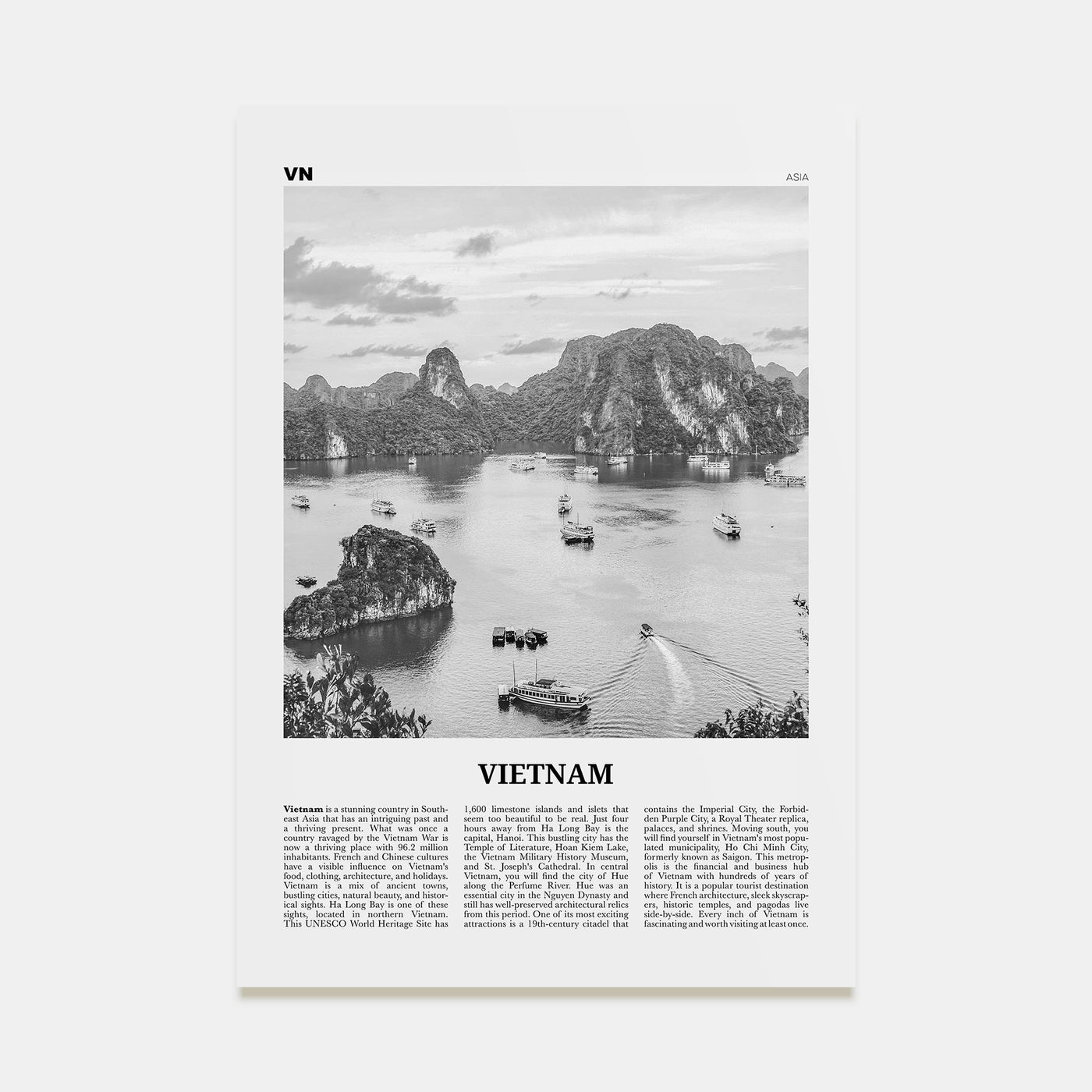 Vietnam Travel B&W No 1 Poster