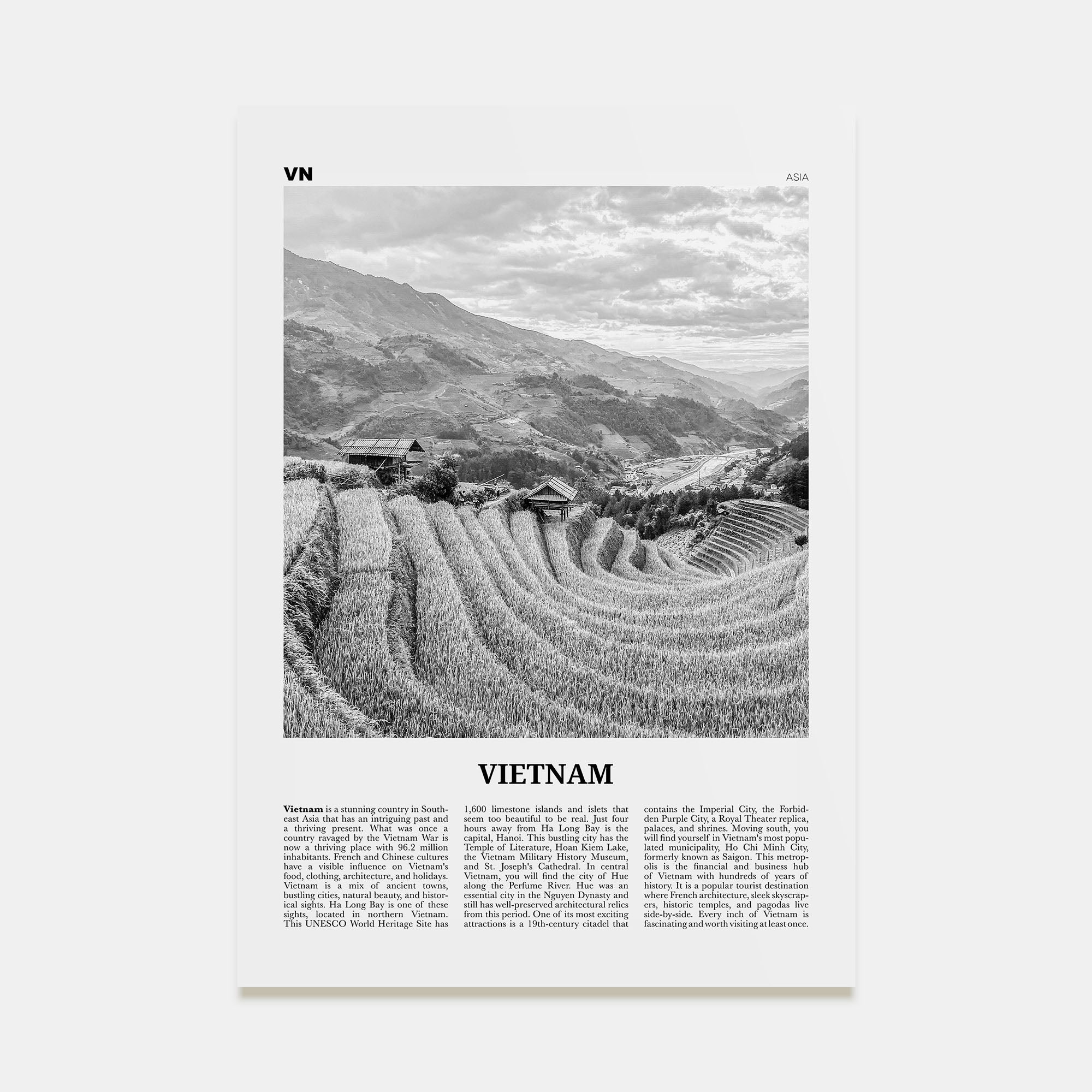 Vietnam Travel B&W No 3 Poster
