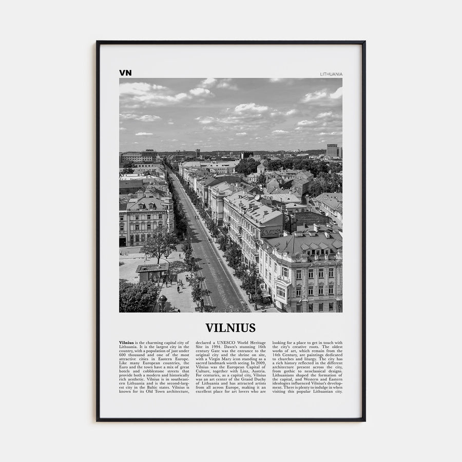 Vilnius Travel B&W Poster