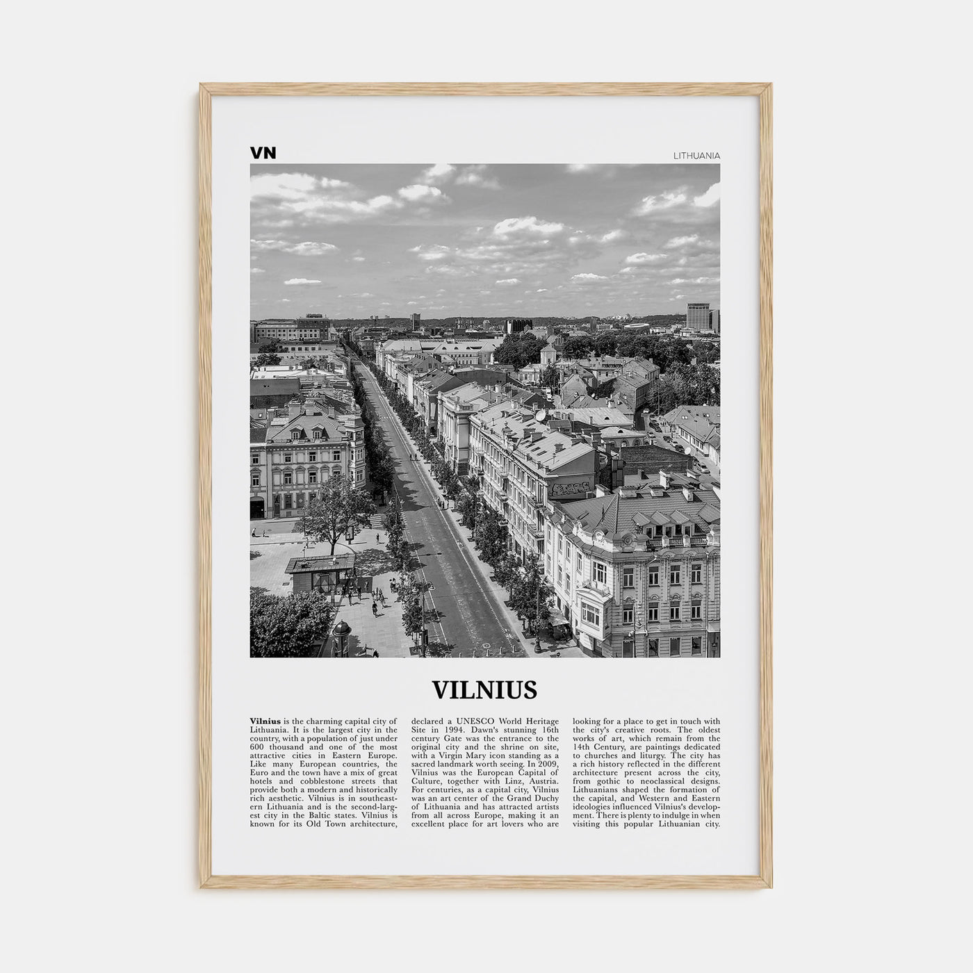 Vilnius Travel B&W Poster